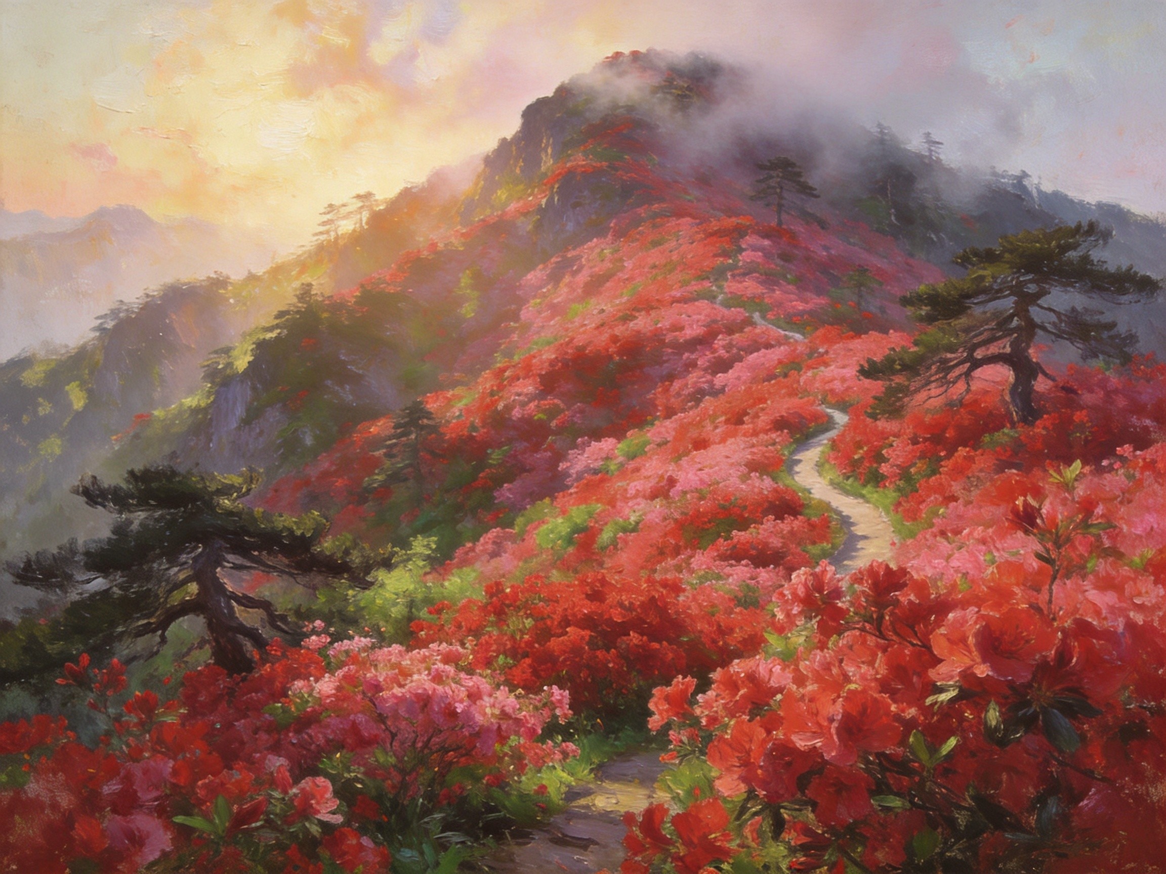 天目杜鹃映红山岭