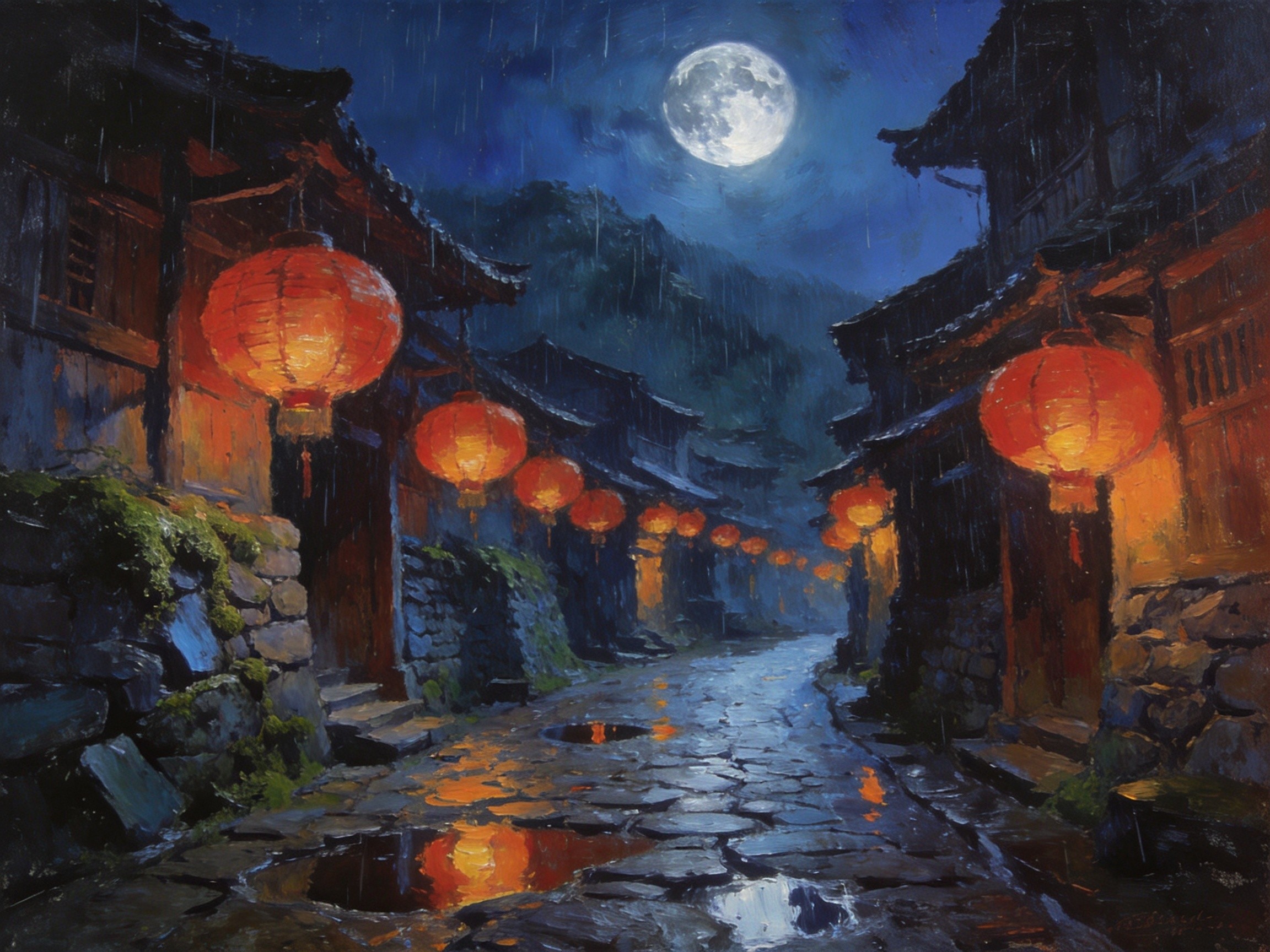 龙潭古镇灯笼青石路
