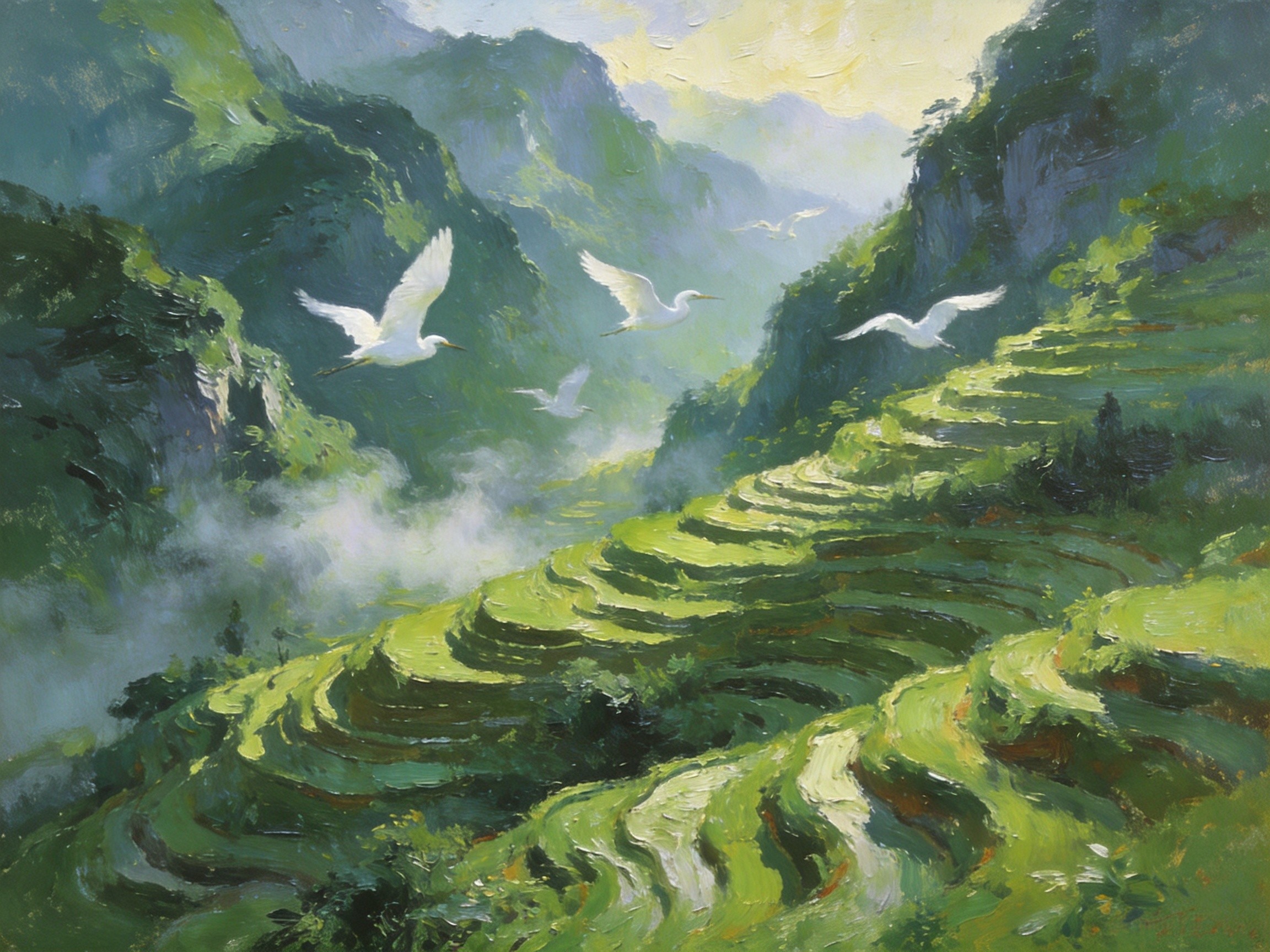 双峰山梯田白鹭