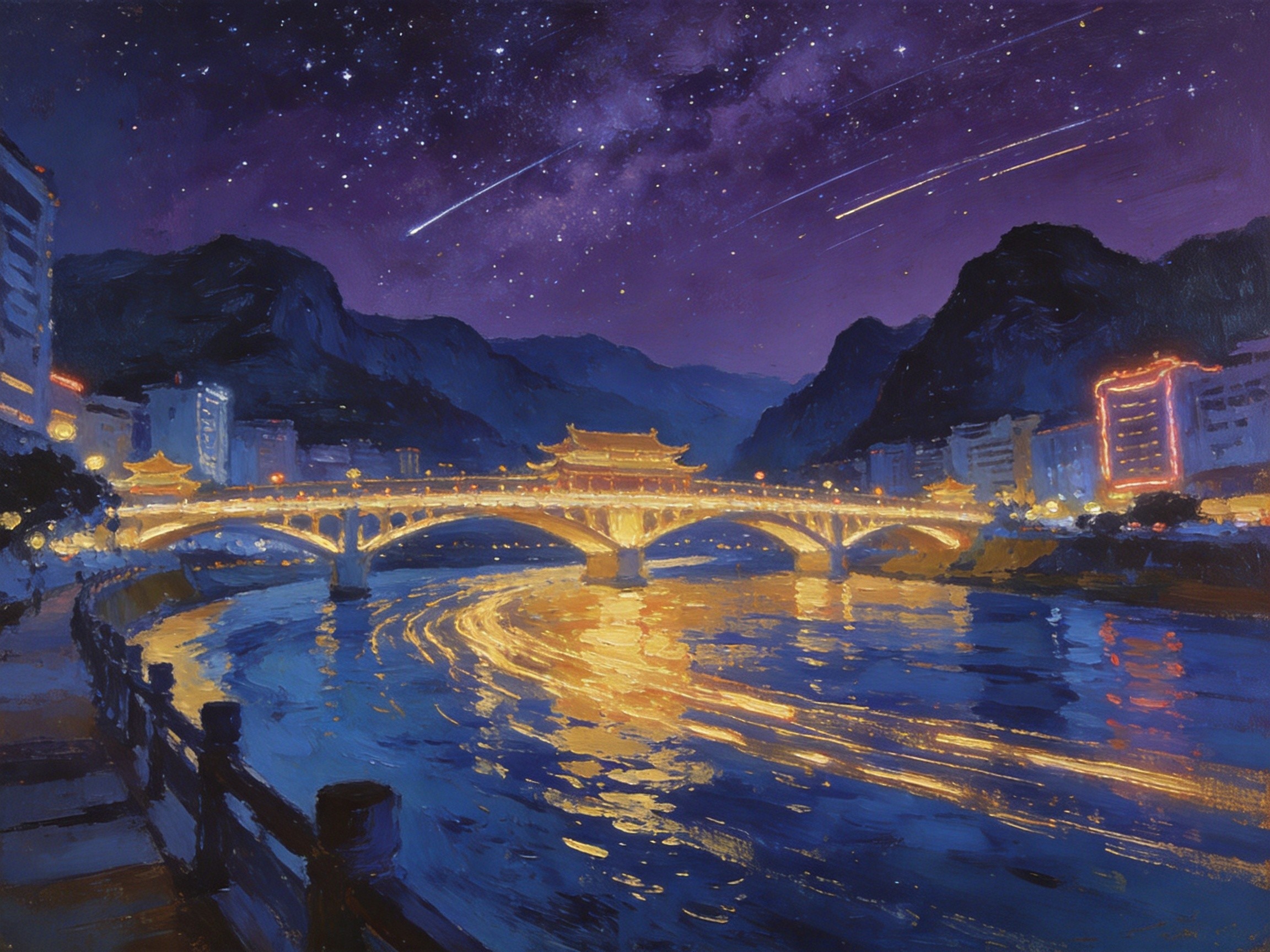 两江交汇处的涪陵夜景