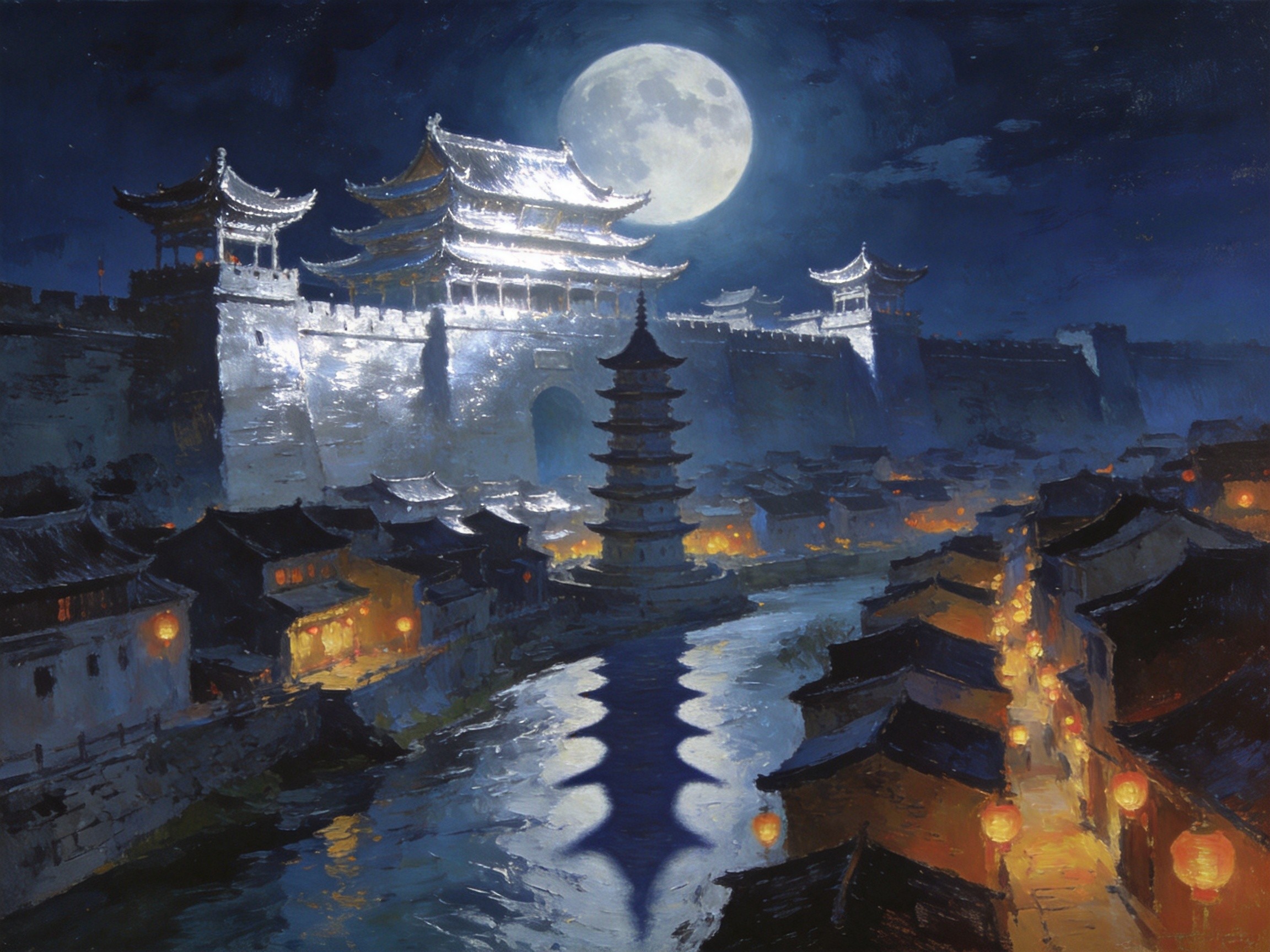 古城月下塔影长