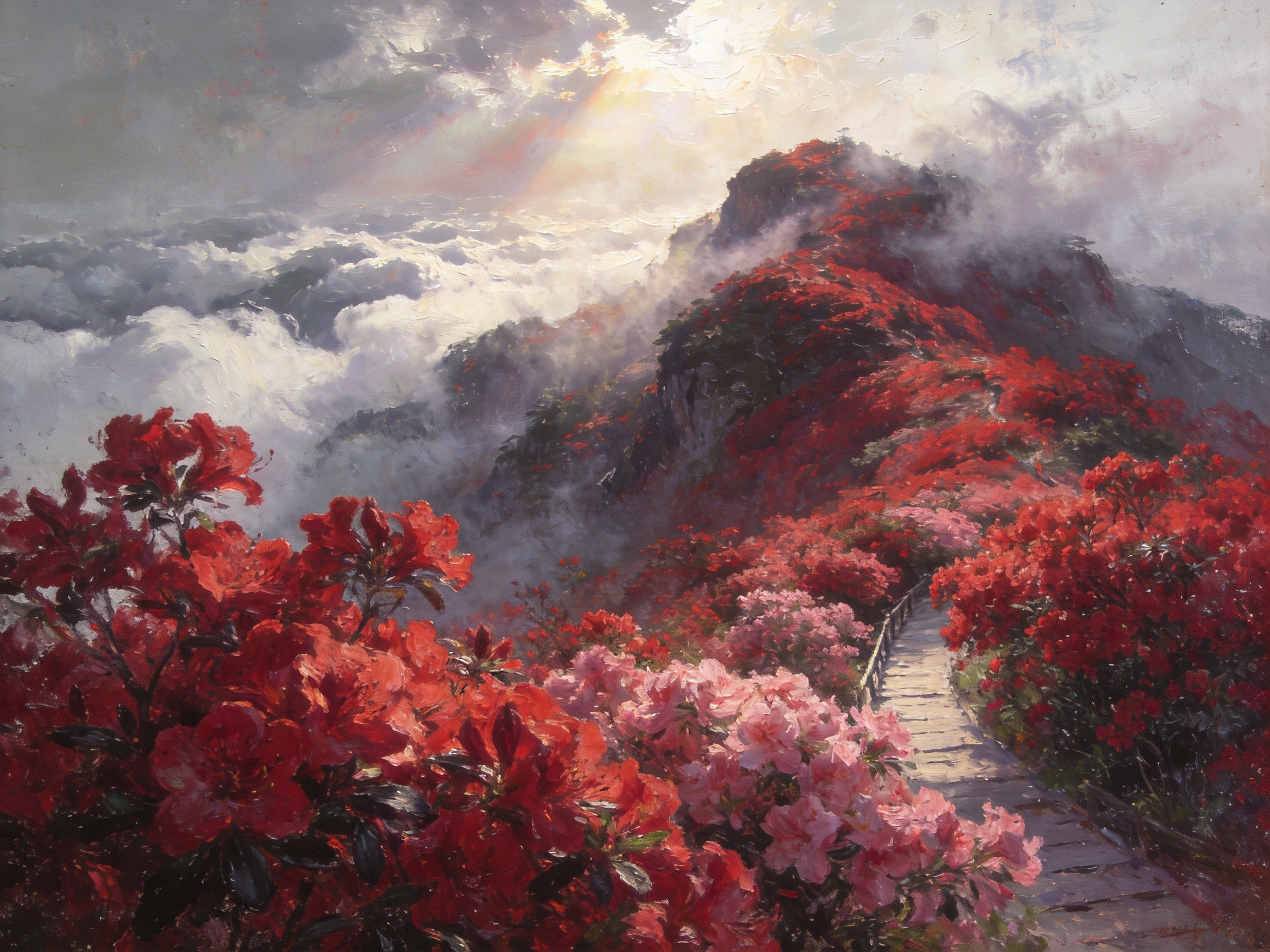 花海云海交织的龟峰岭