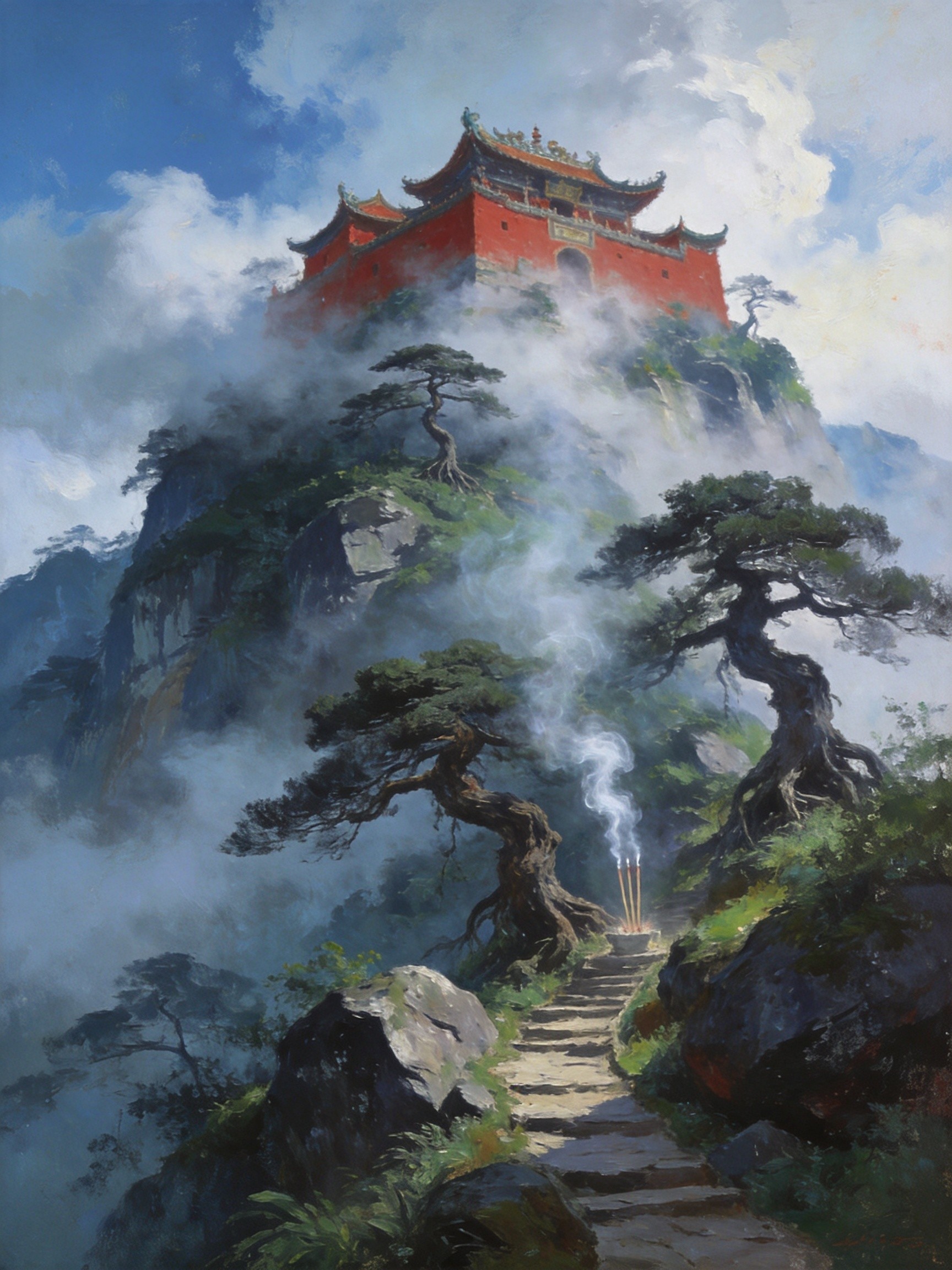 文笔峰玉蟾宫云雾缭绕