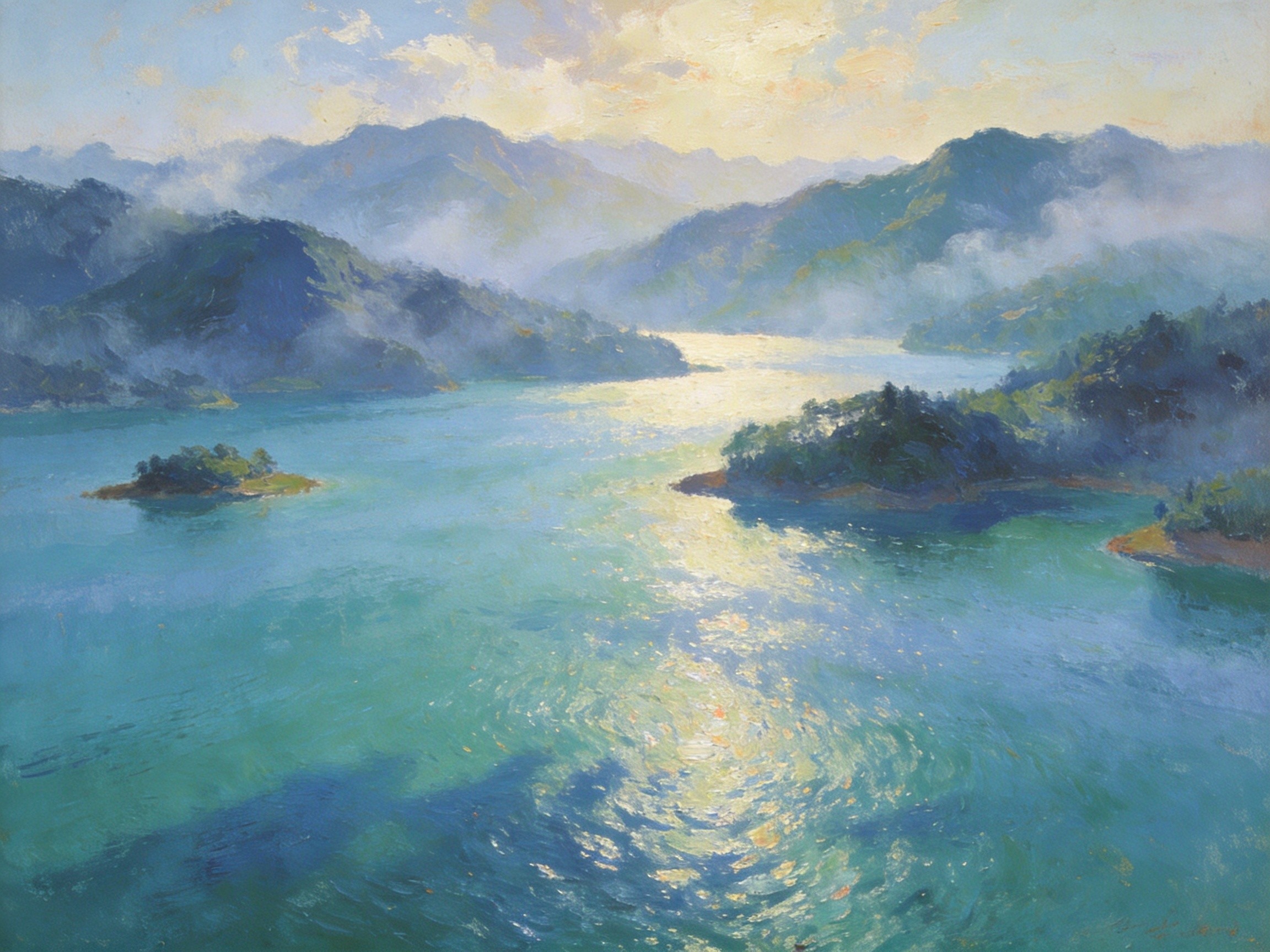 寒山湖碧波映山·油画意境