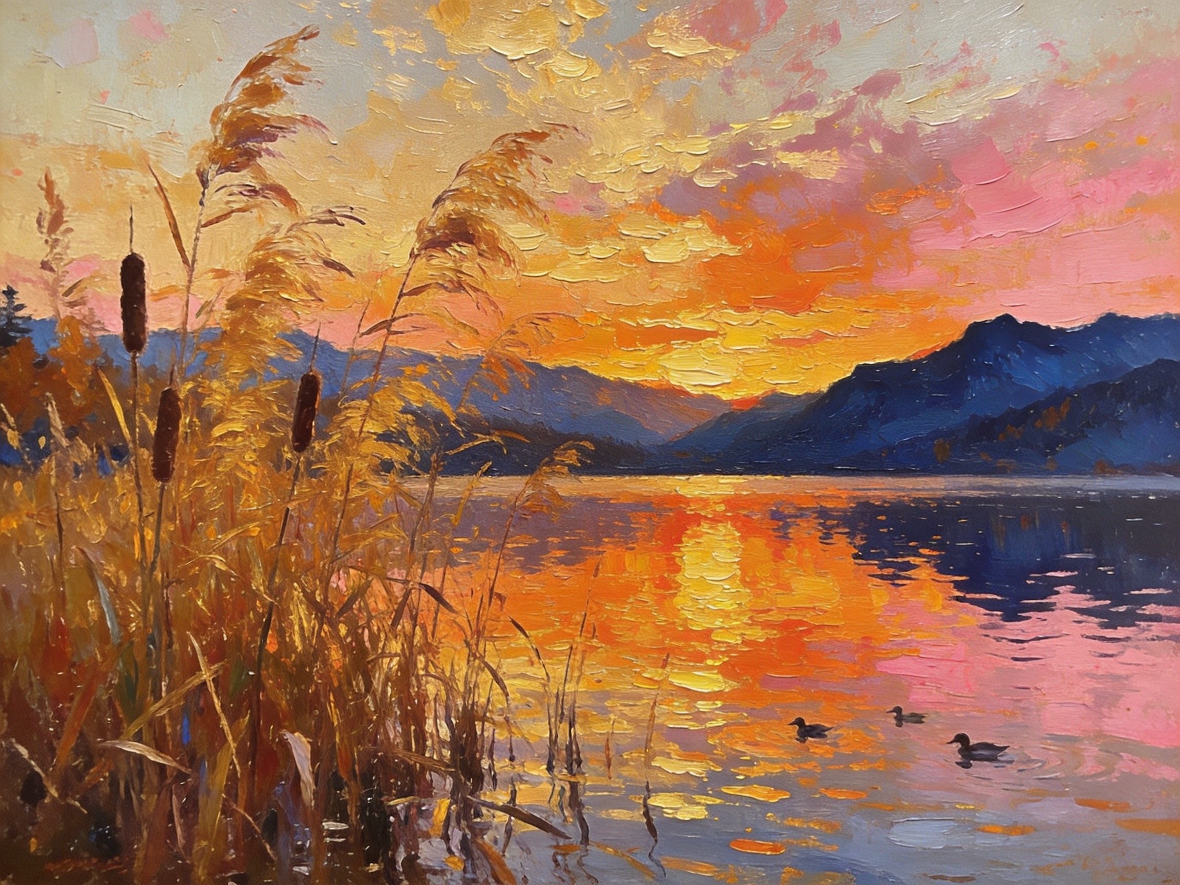 上关湖畔夕阳芦苇