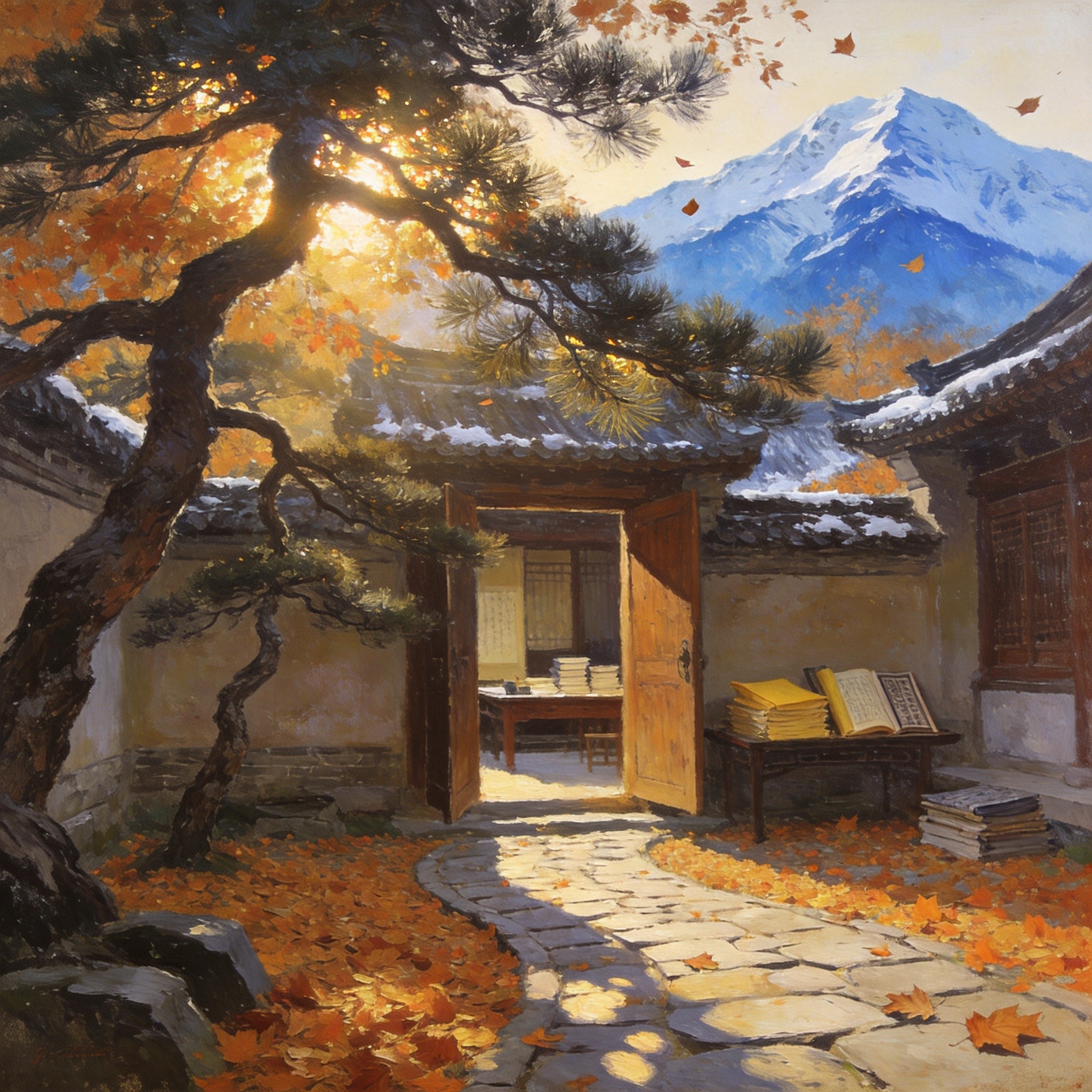 横渠书院古建与太白山远景