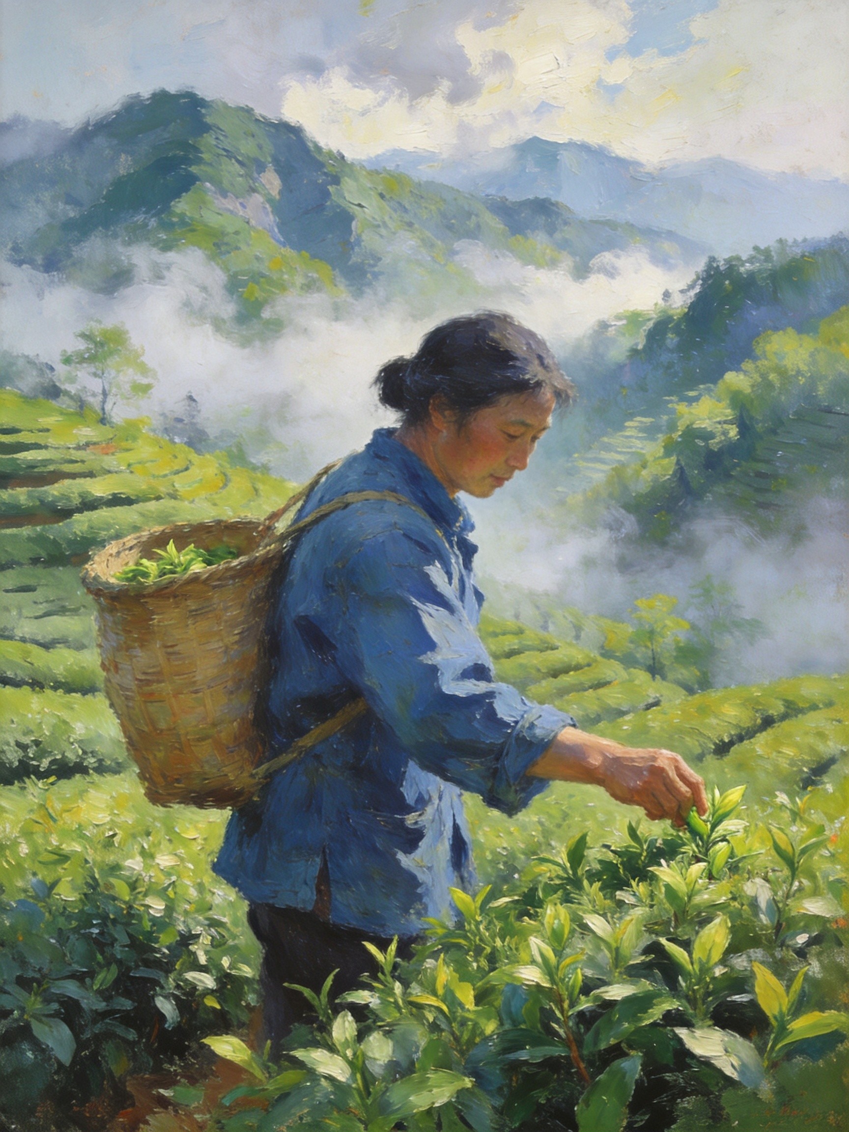 黄柏山茶农采茶