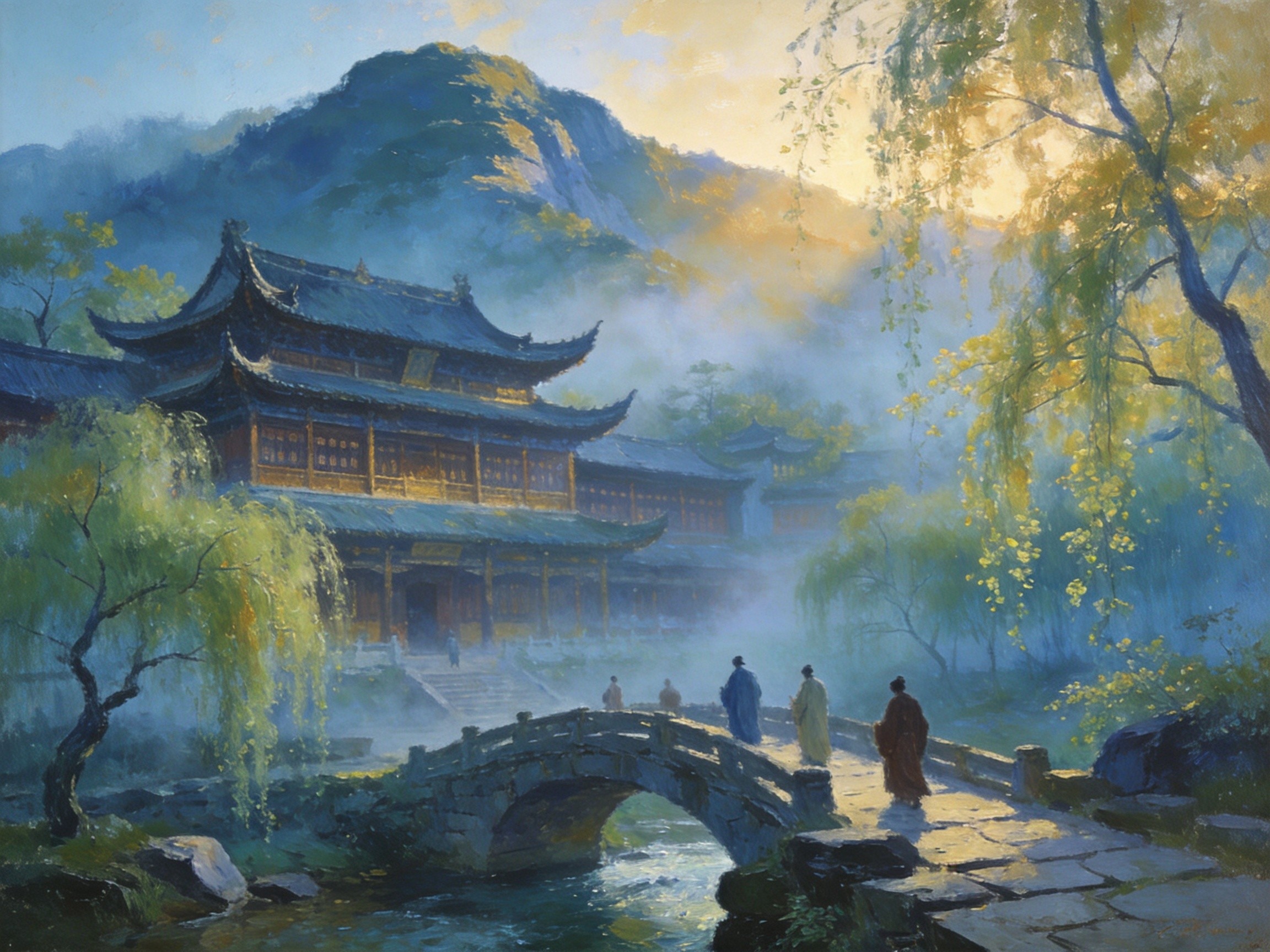 梓荫山下晨雾书院