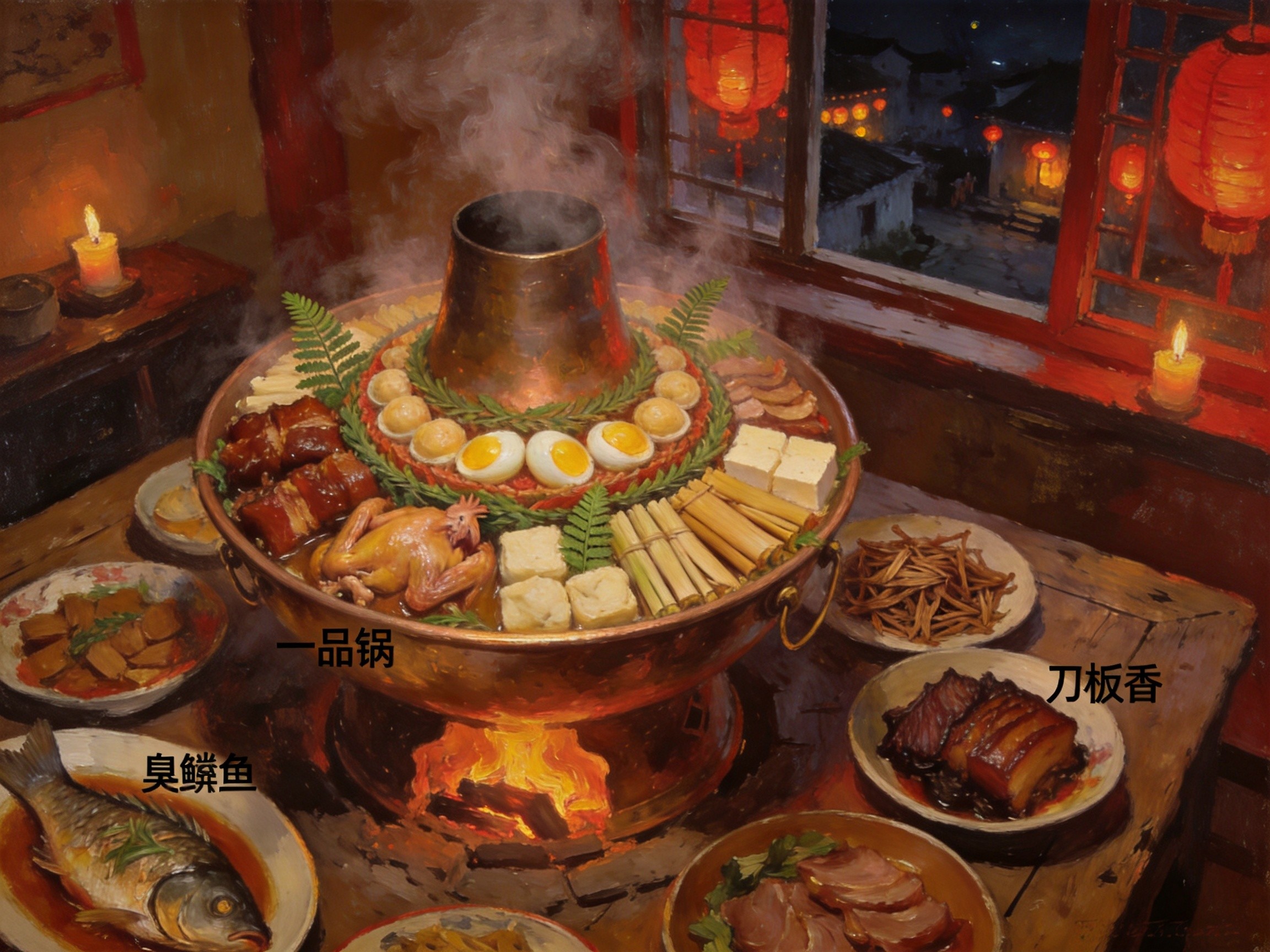 徽菜一品锅古村灯火