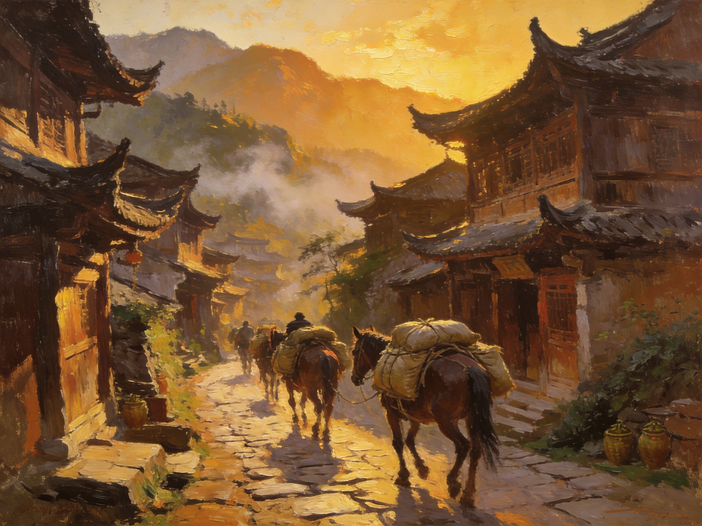 荞坝贡茶香古道，马帮铃远夕阳微