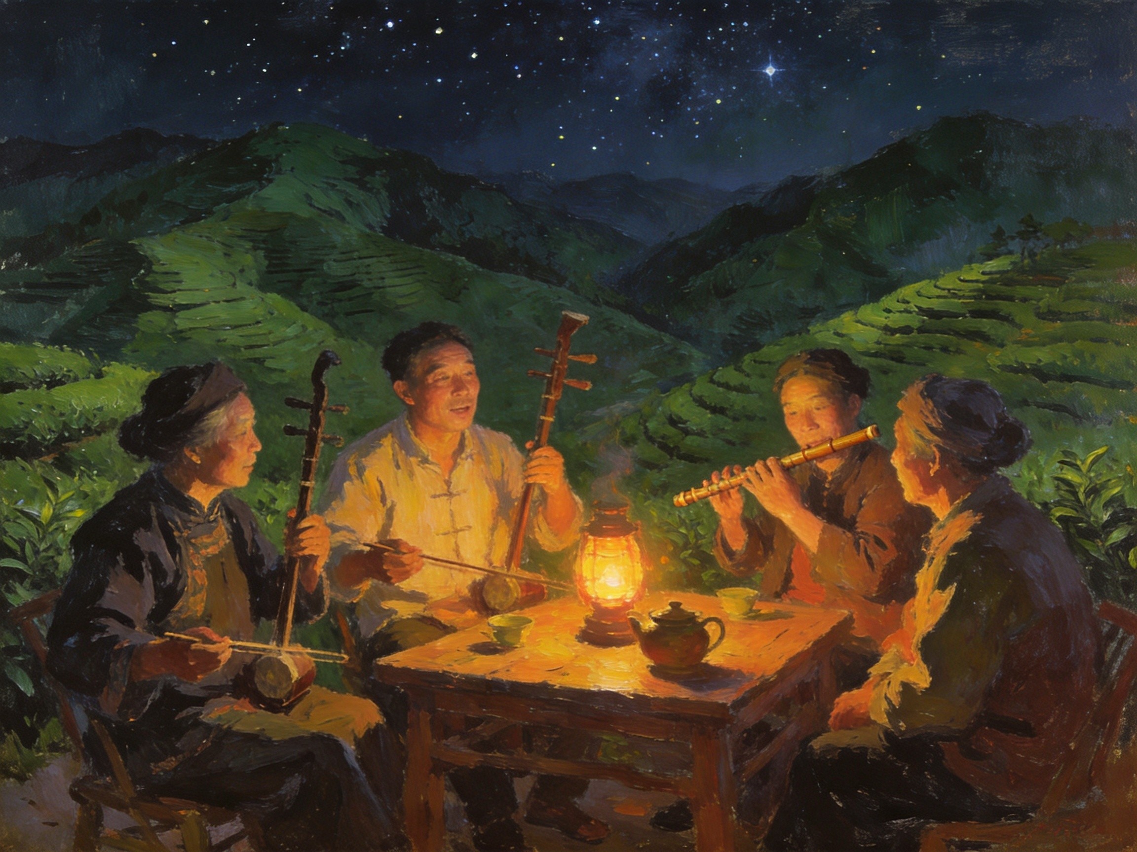 山间品茶听山歌夜话