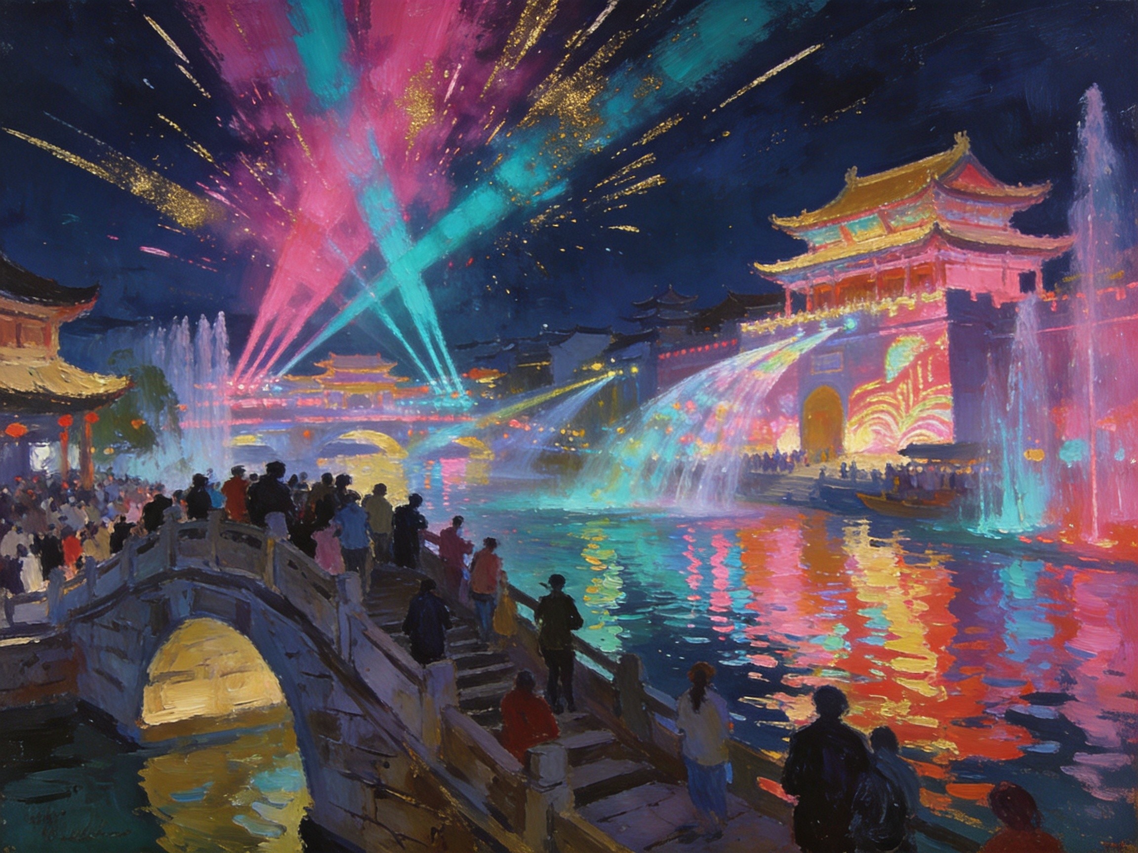 三河明月夜流光溢彩