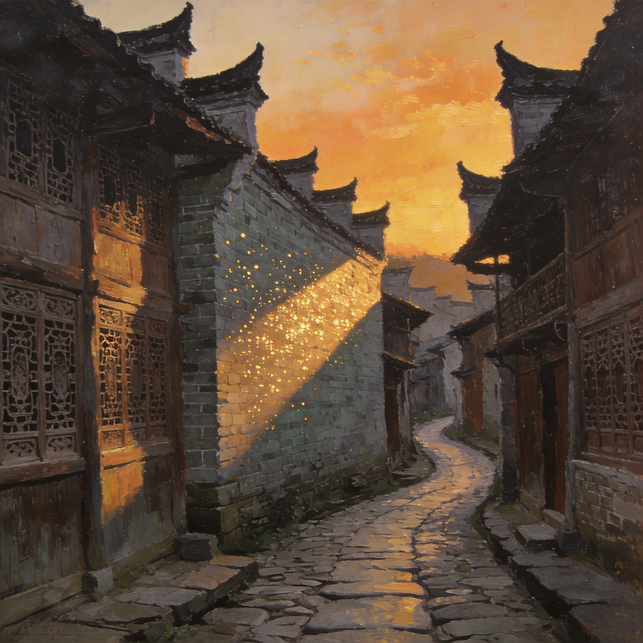 杉木林中阳光穿透树冠的光影