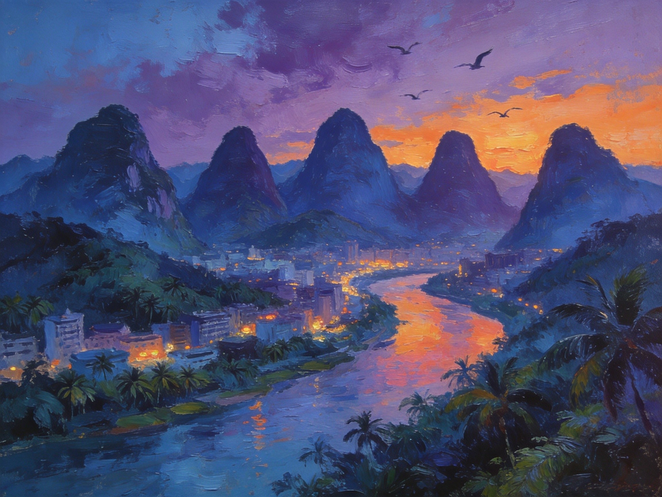 牙胡梯田秋色与黎族村寨的全景
