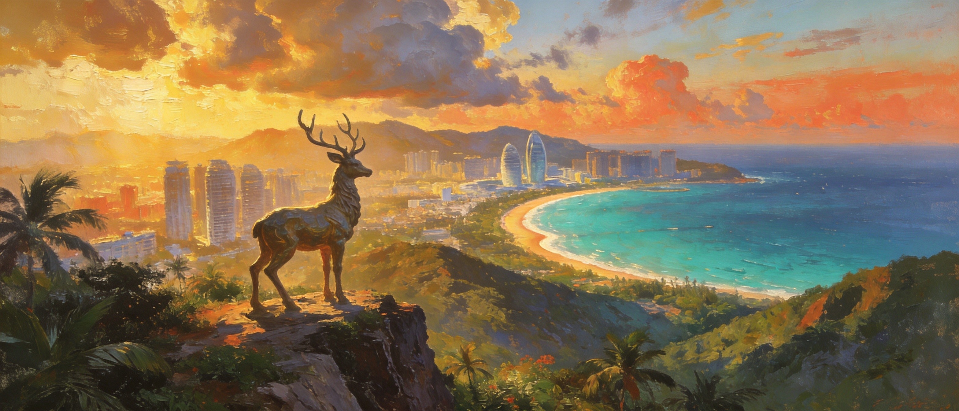 鹿回头山顶远眺三亚全景