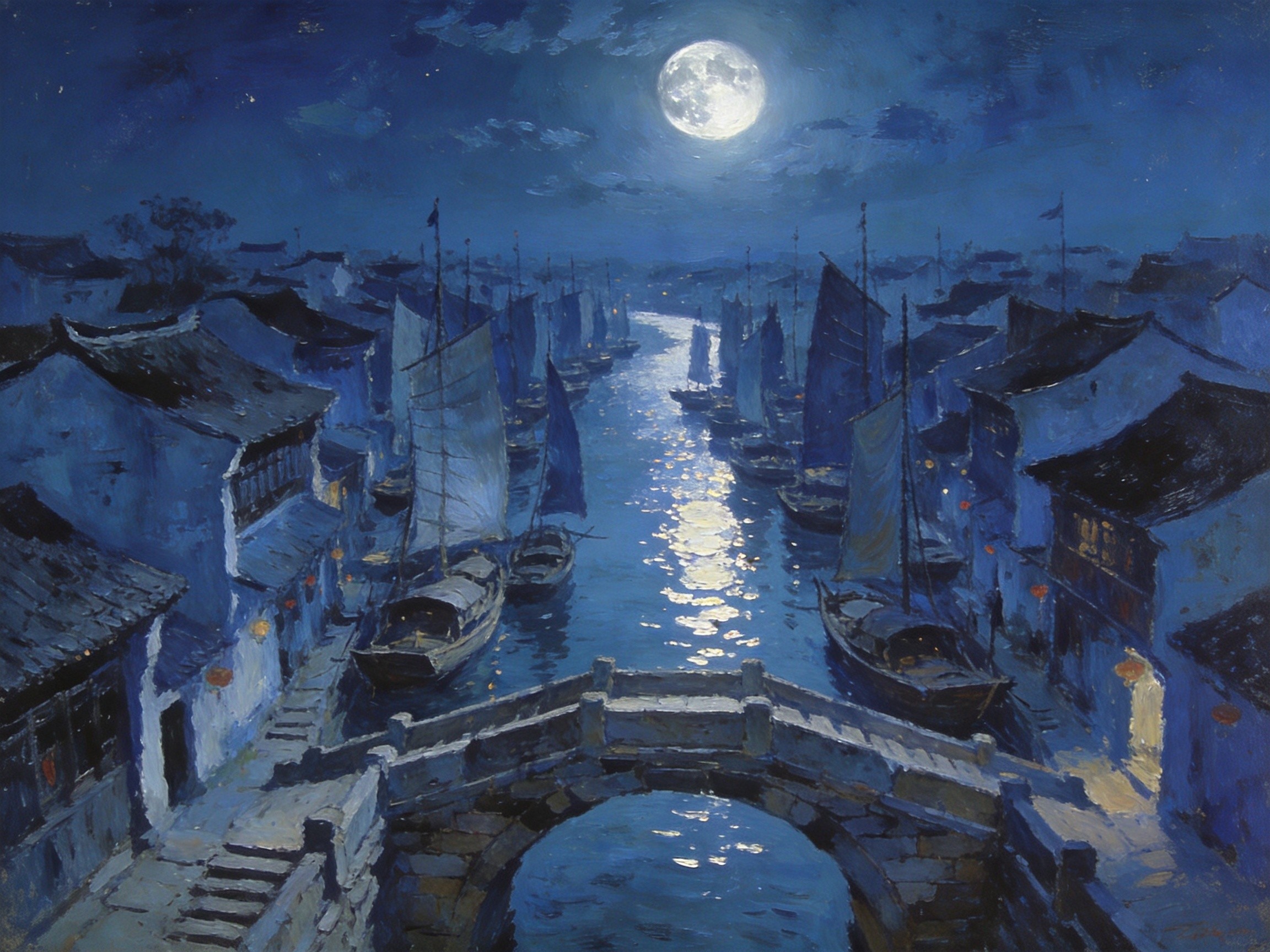 窑湾夜泊千帆月光