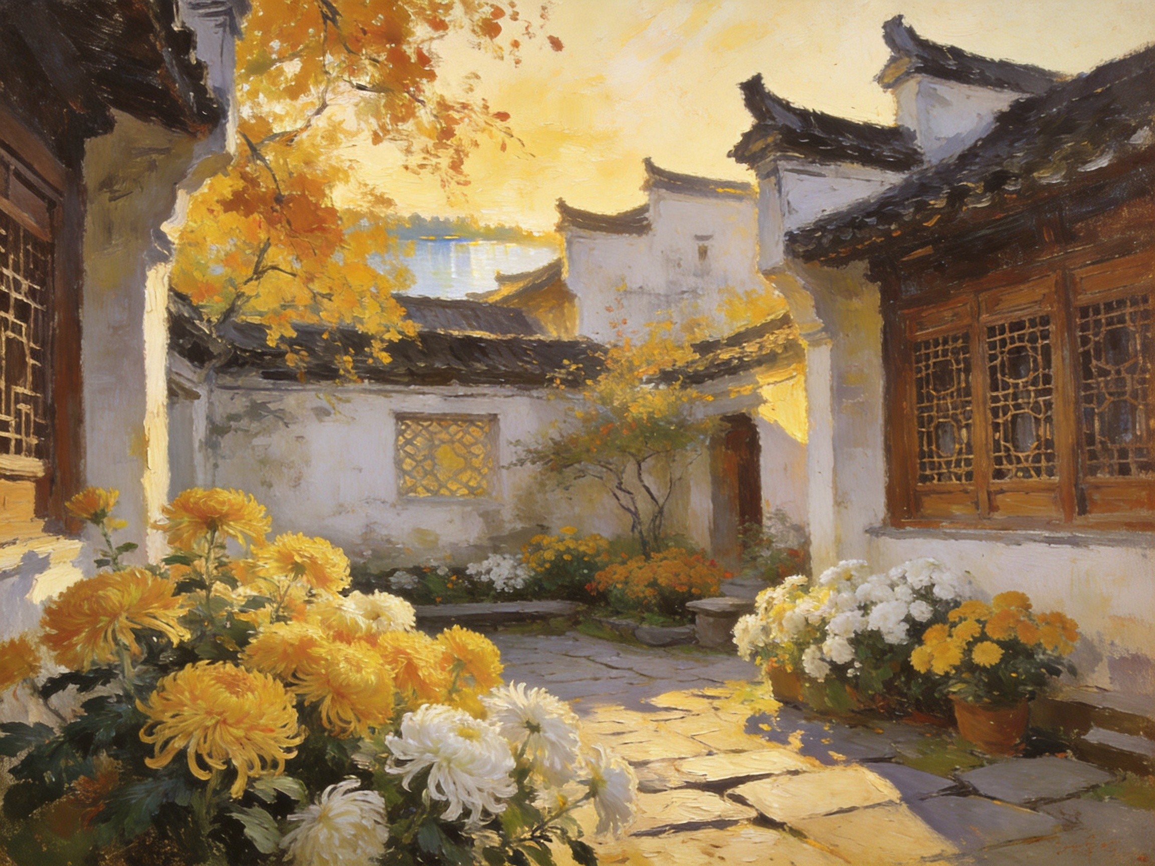东流古镇陶公祠外秋菊