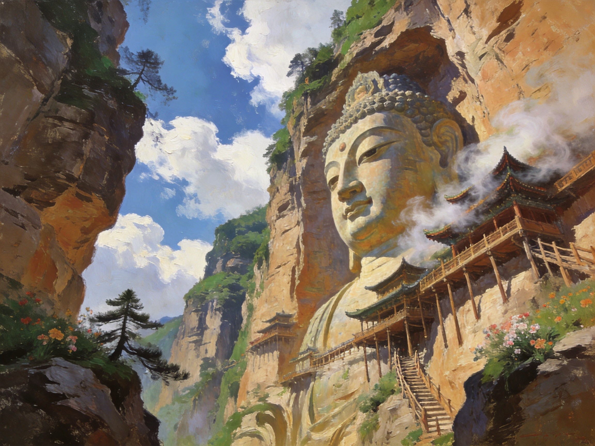 大慈岩悬空寺天然立佛