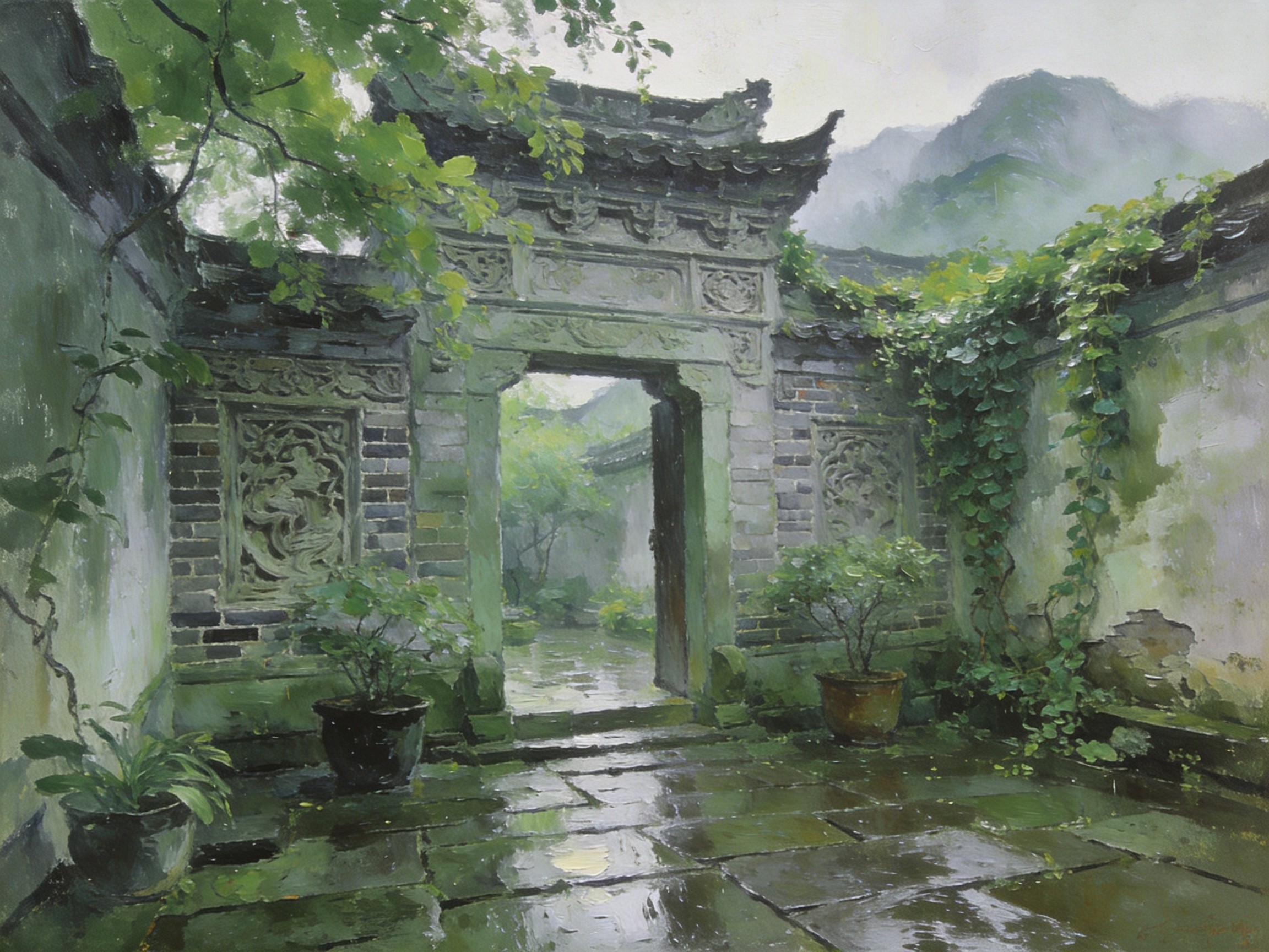 春雨后的江南院落