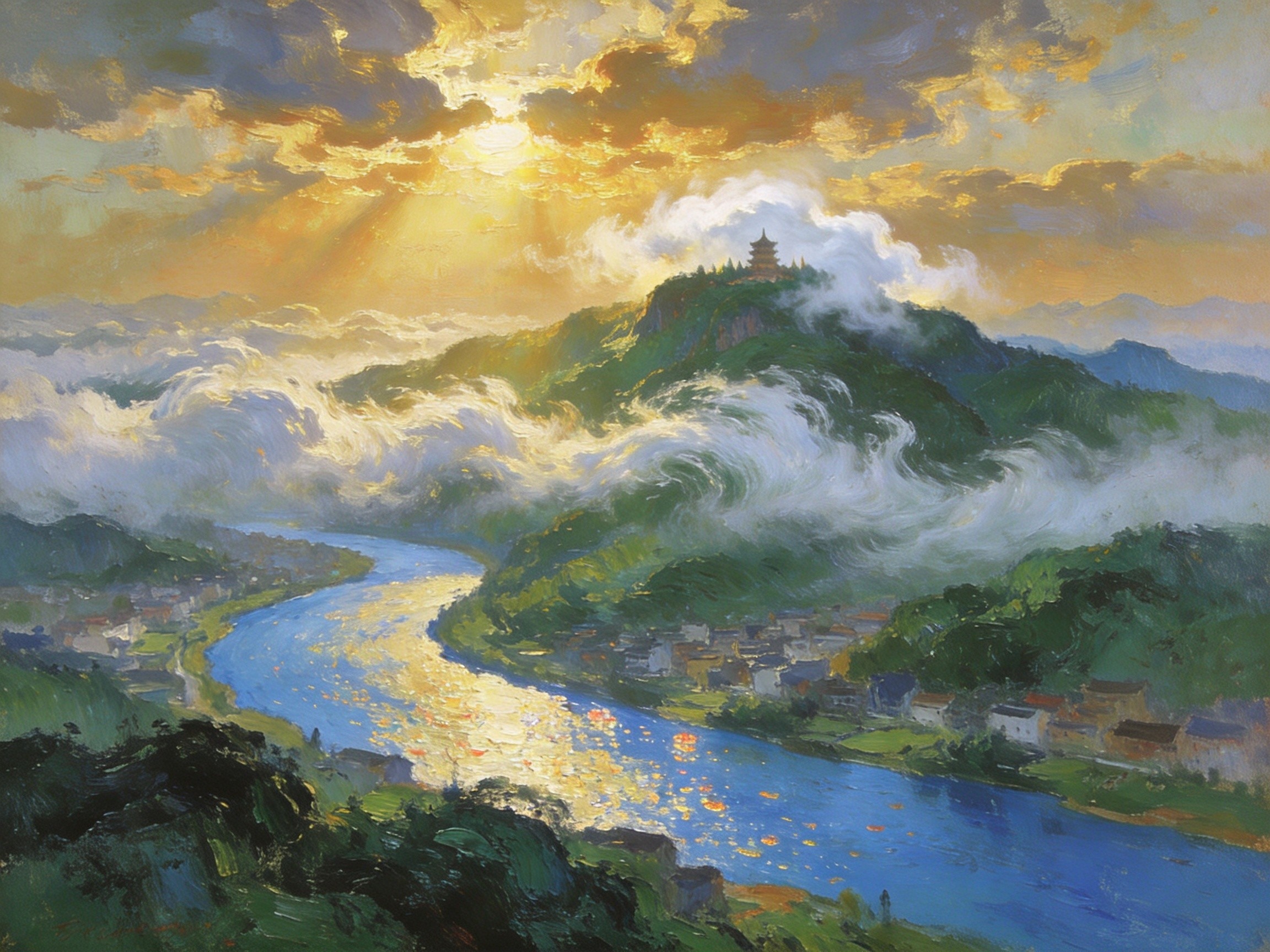 神光山晨岚与宁江碧水