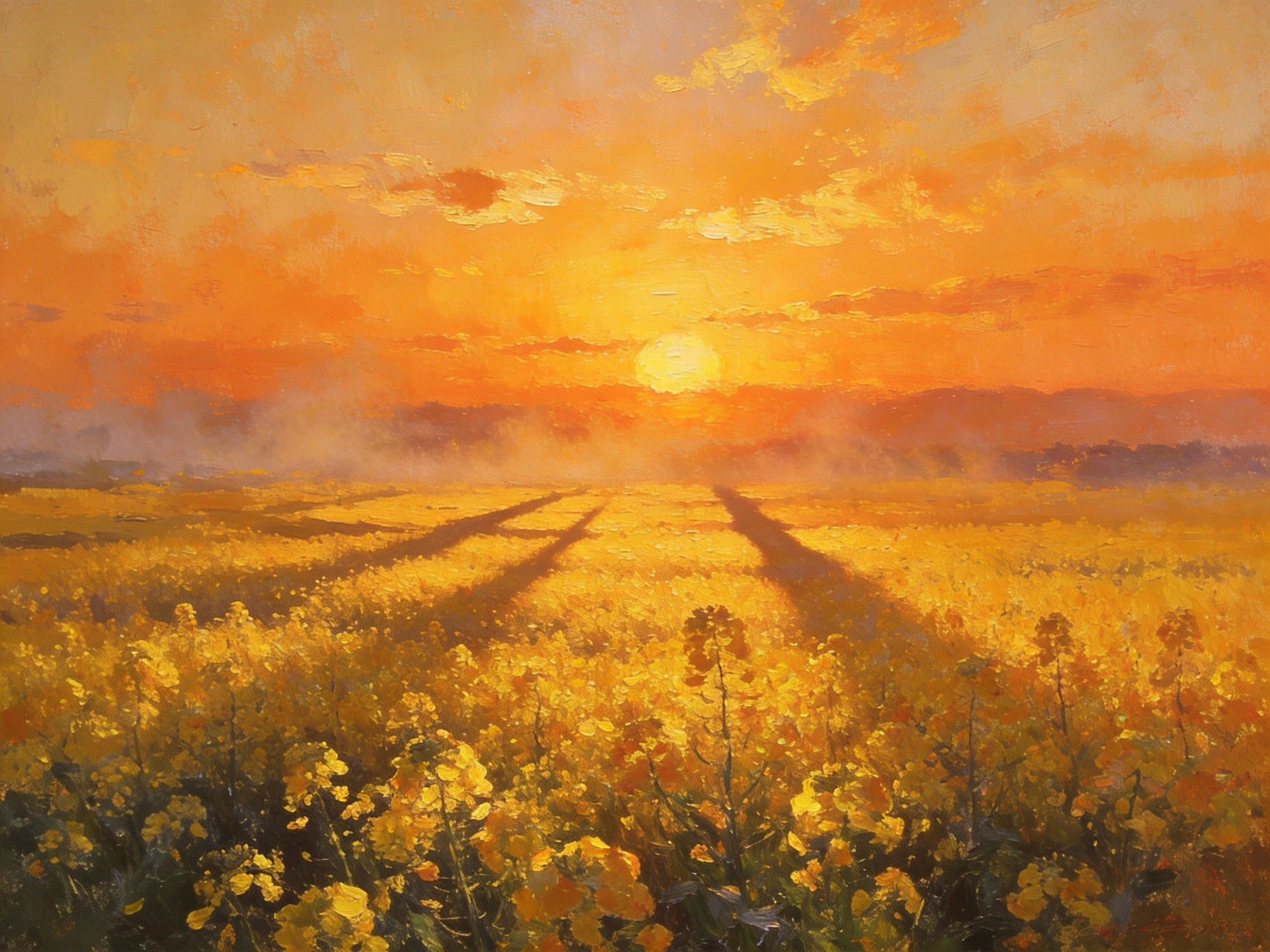 沙油菜花海的夕阳