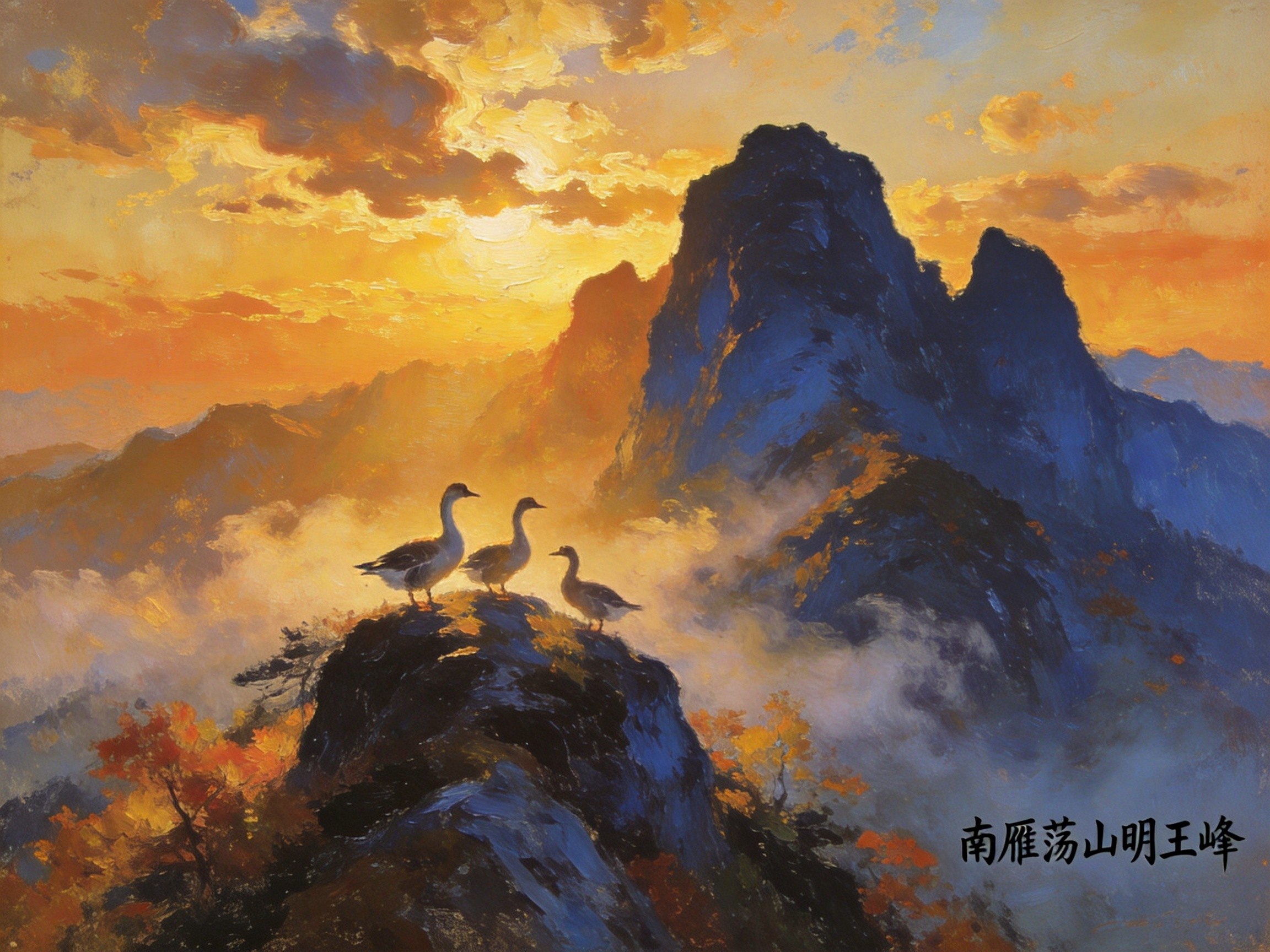 南雁荡山明王峰秋色中大雁栖息