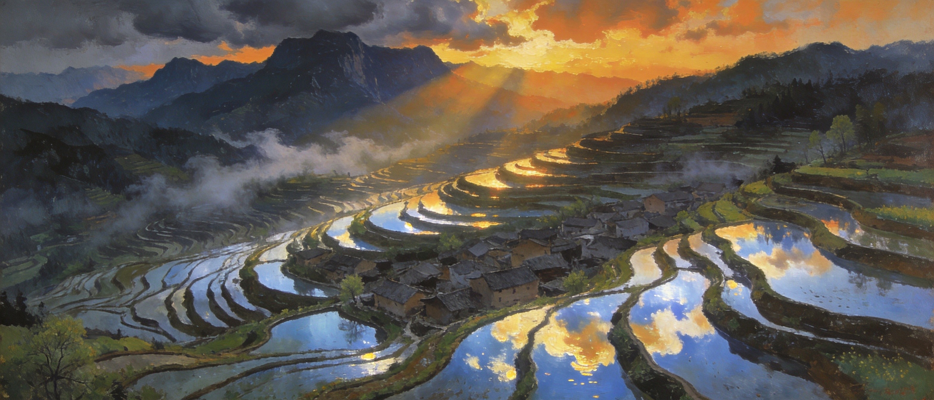 凤堰古梯田云雾缭绕的壮观全景