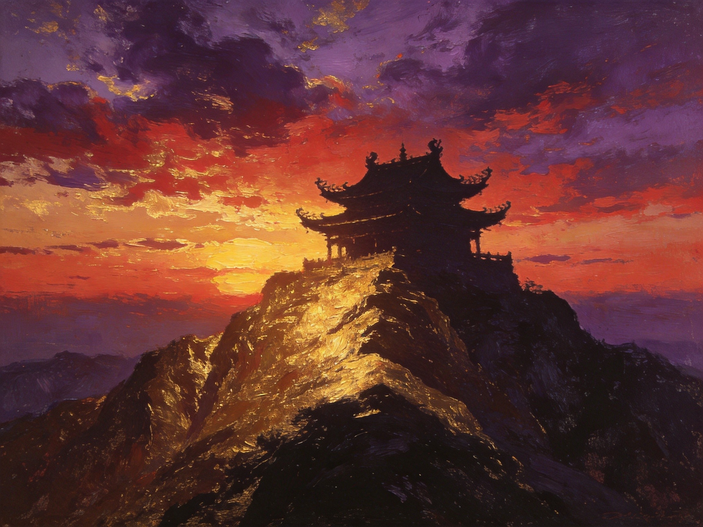 金顶道观夕阳