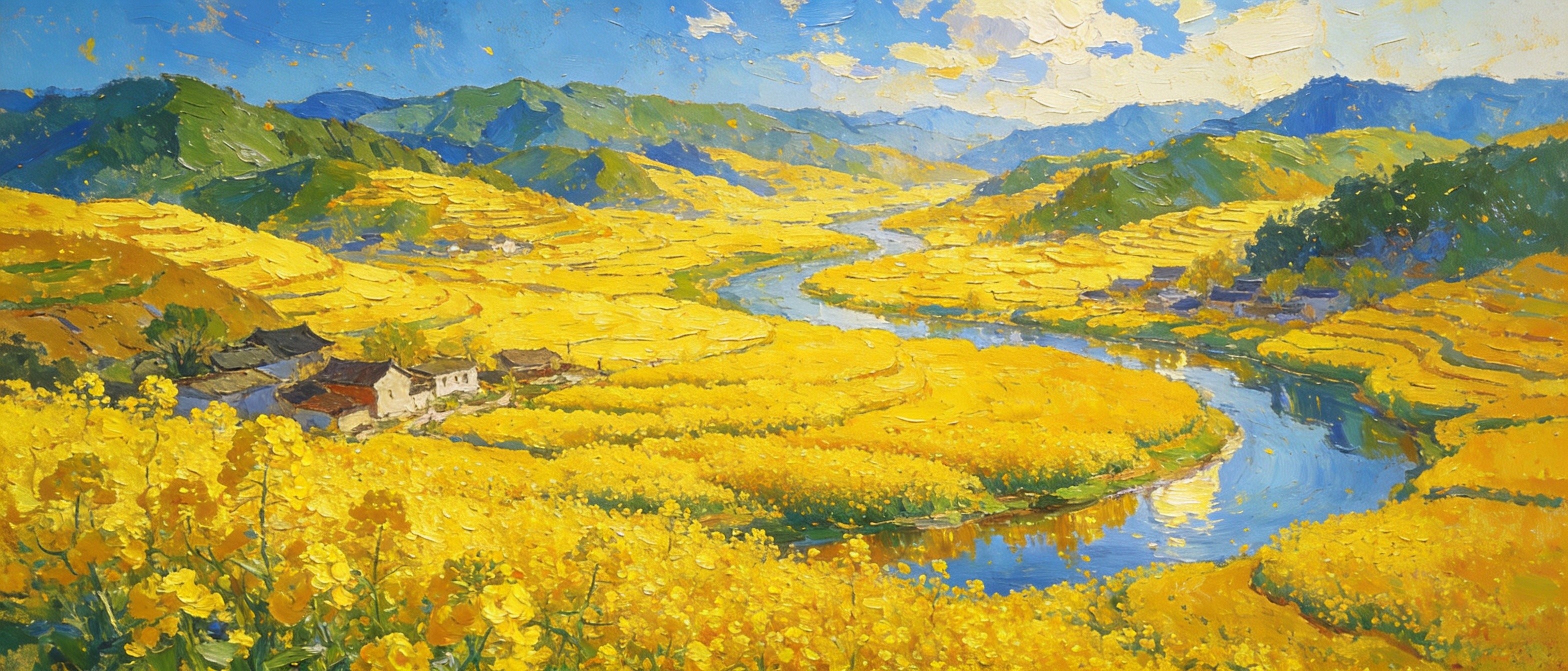 洋县万亩油菜花金色铺满田野的壮观