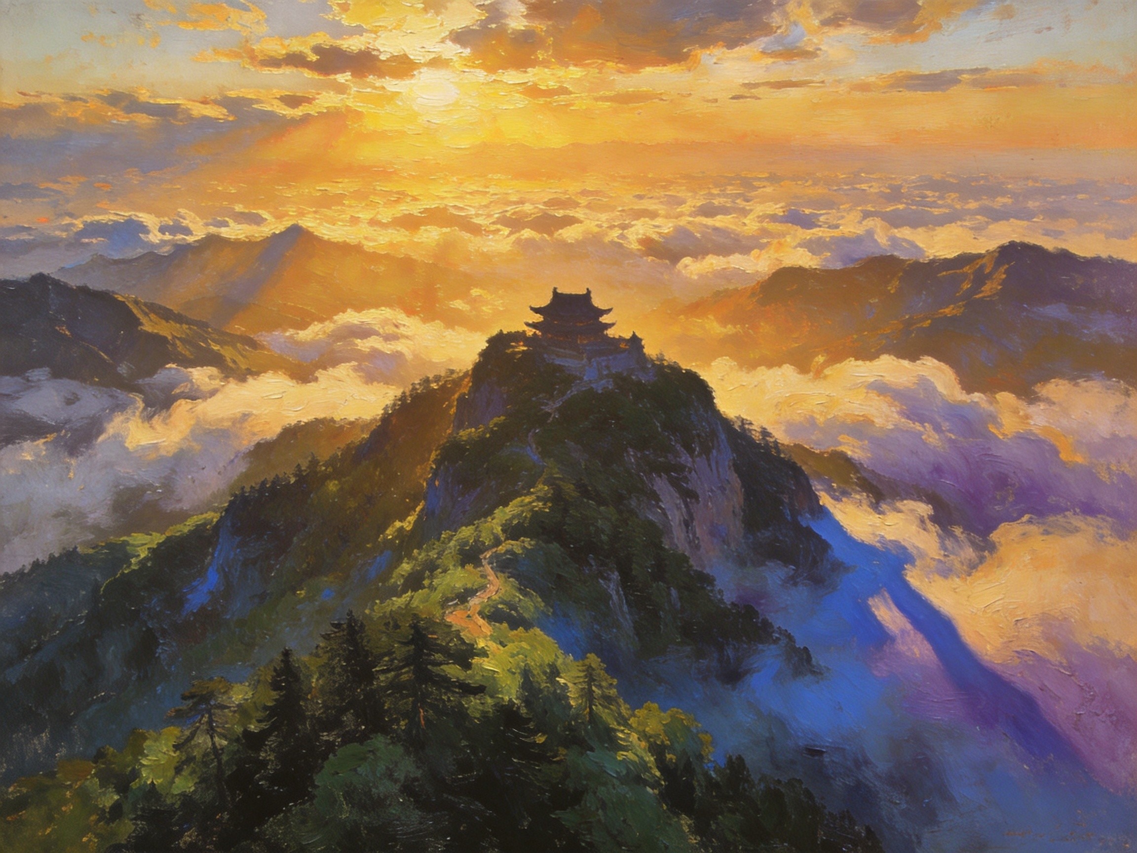 女娲山云海翻涌中的翠峦叠嶂
