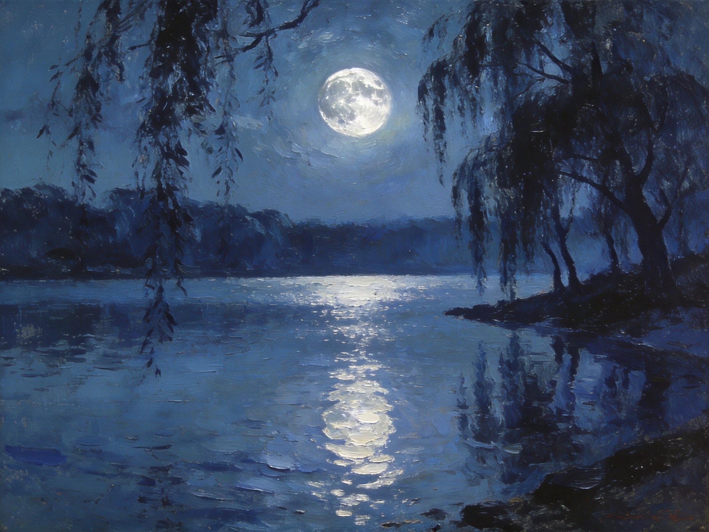 雁鸣湖畔月夜