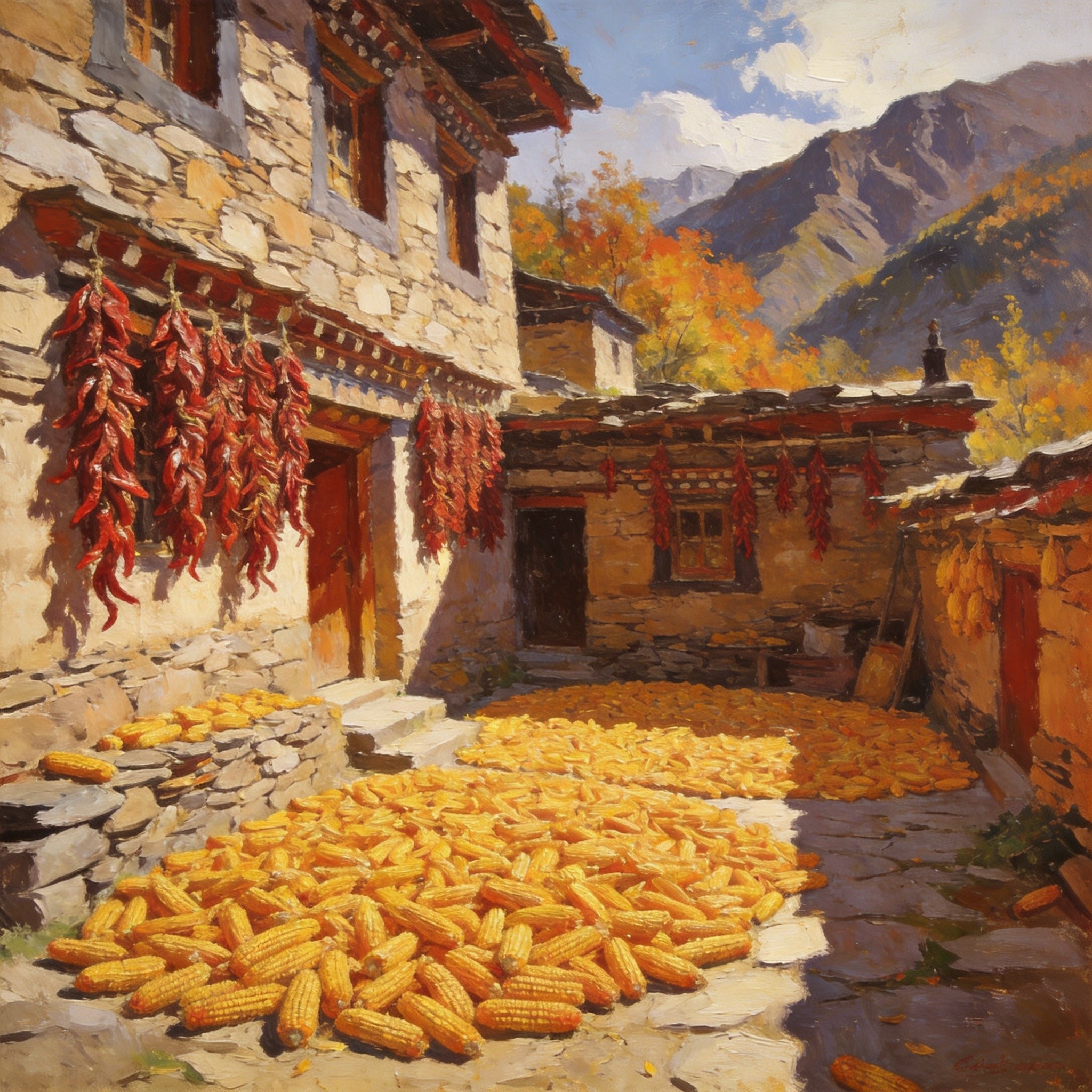 树椒红透石墙院