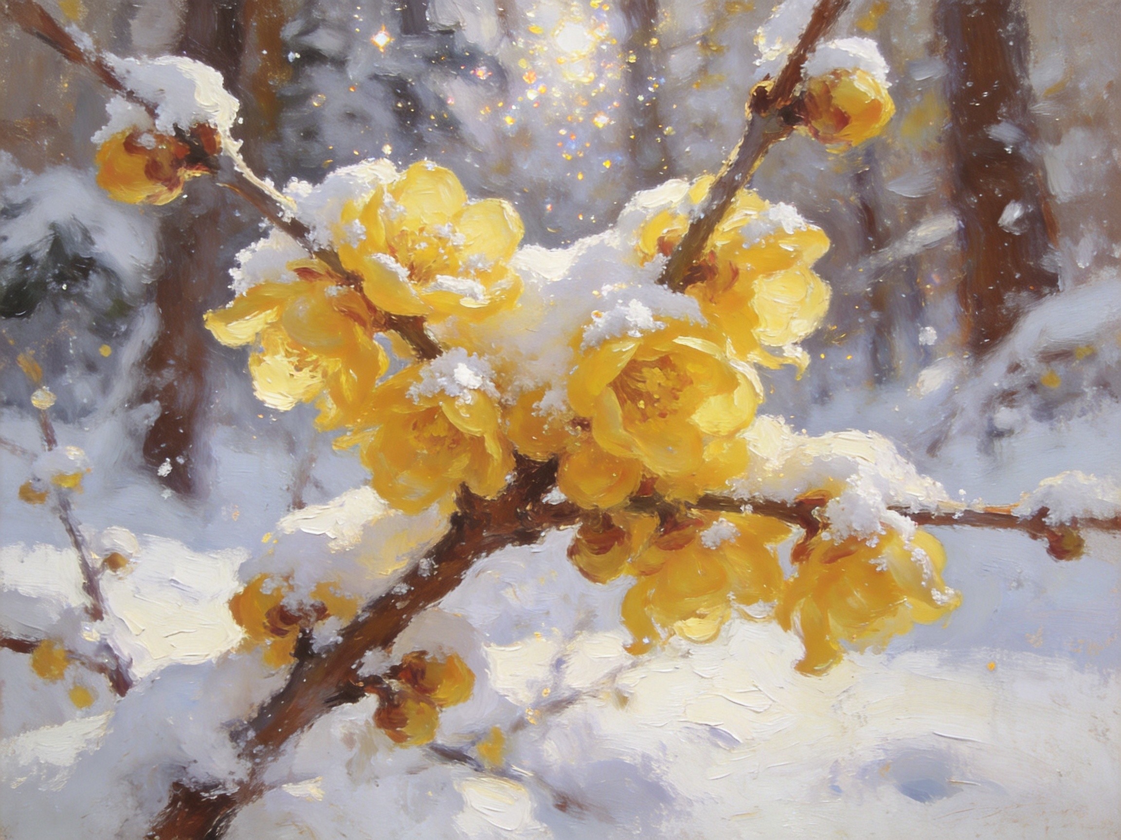保康蜡梅破雪绽放