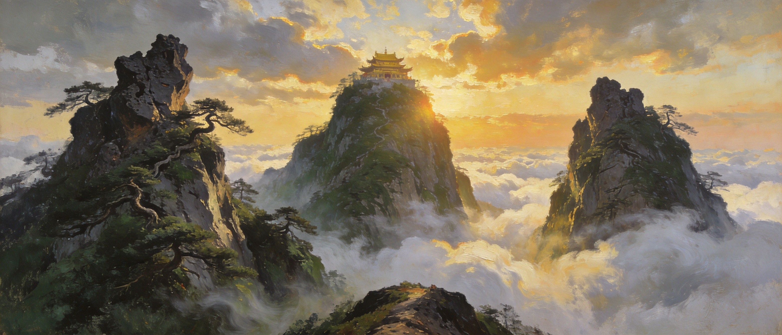 南宫山云海忽然散开阳光普照