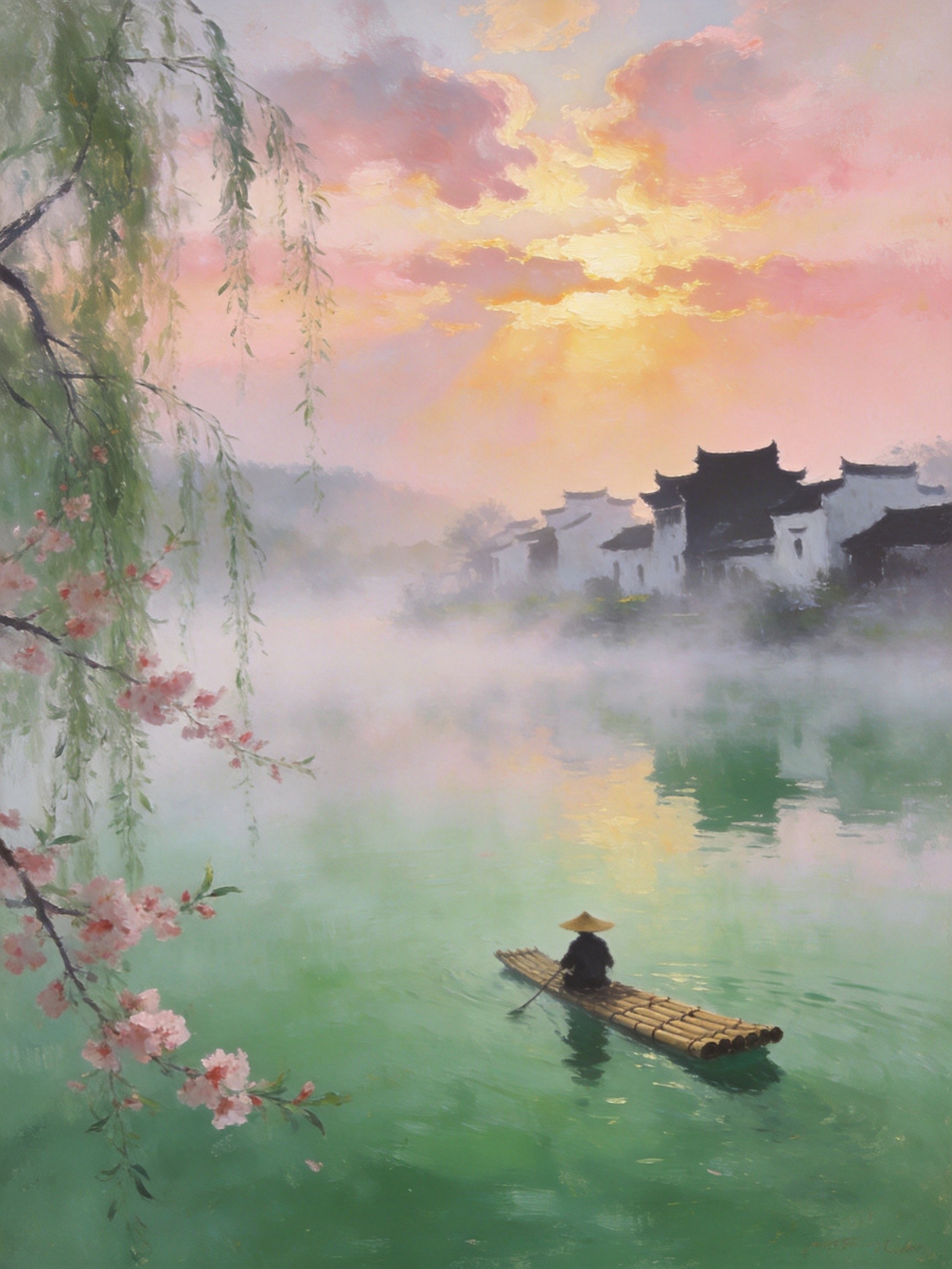 桃花潭晨雾踏歌岸