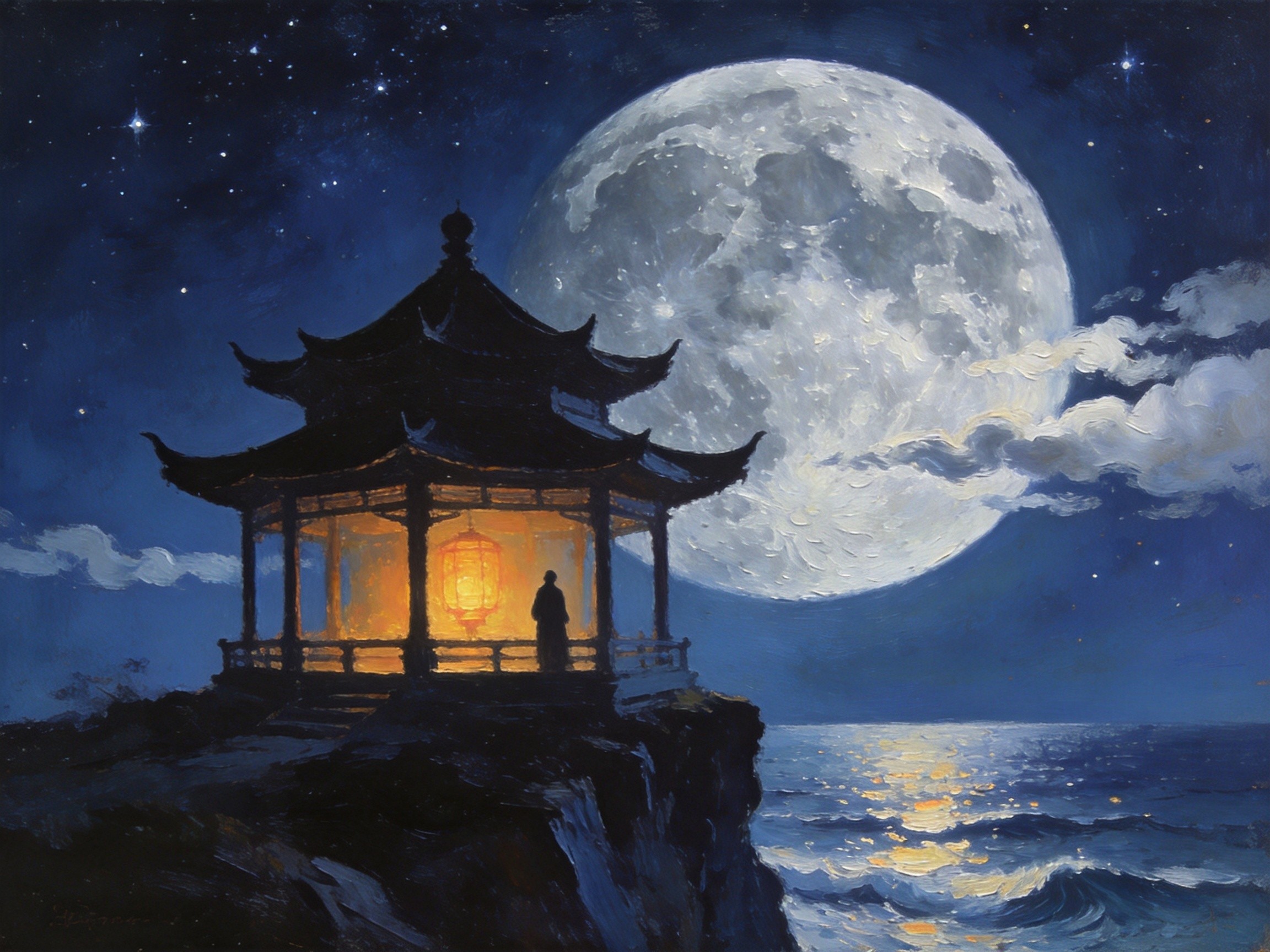 观海亭中月满檐角