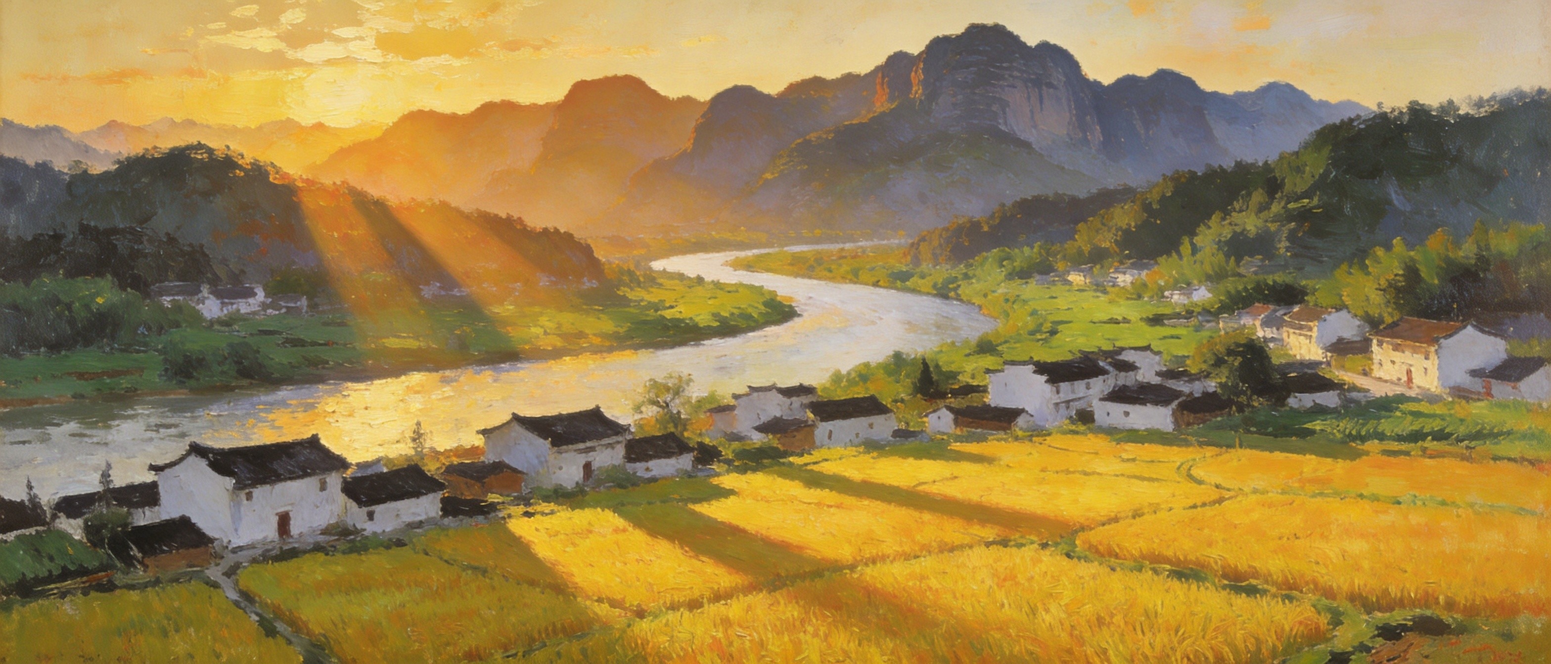 舜皇山下东安全景紫水环绕田园