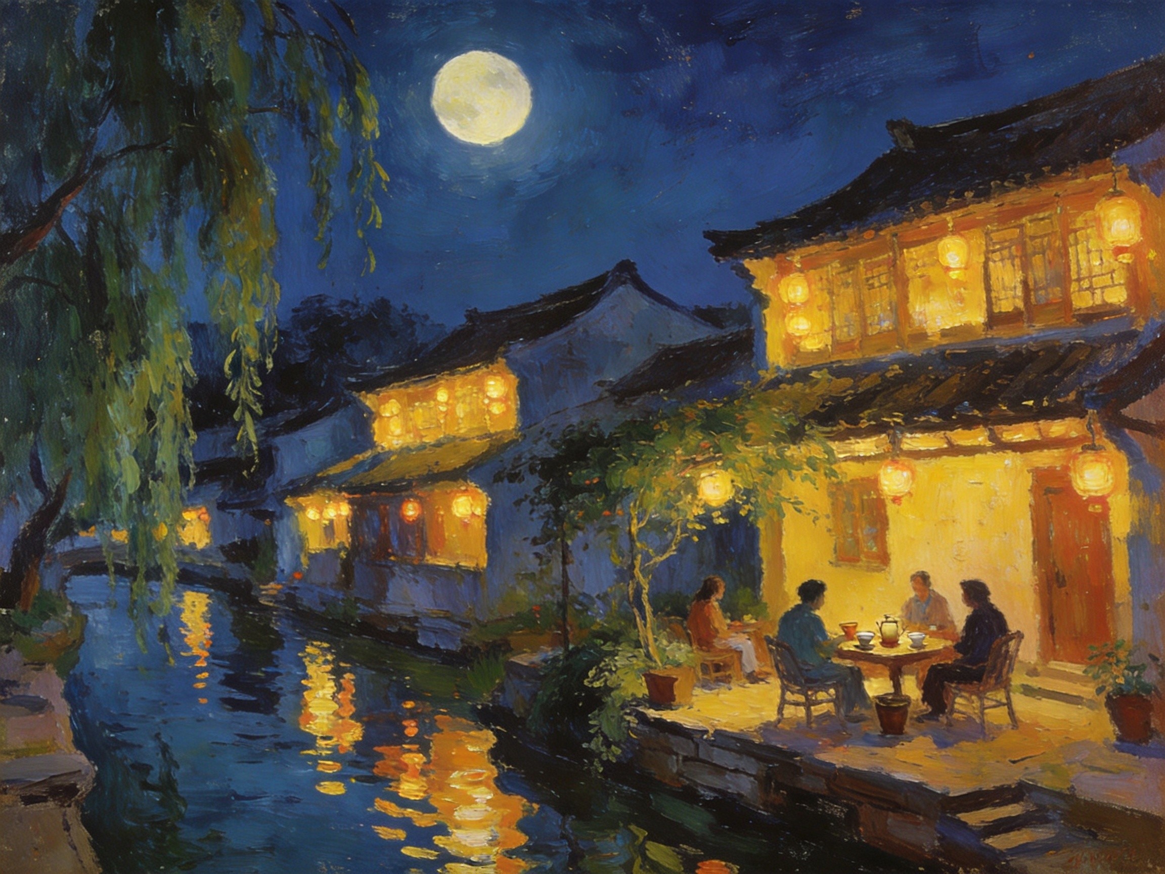 东台犁木客栈晏溪河夜