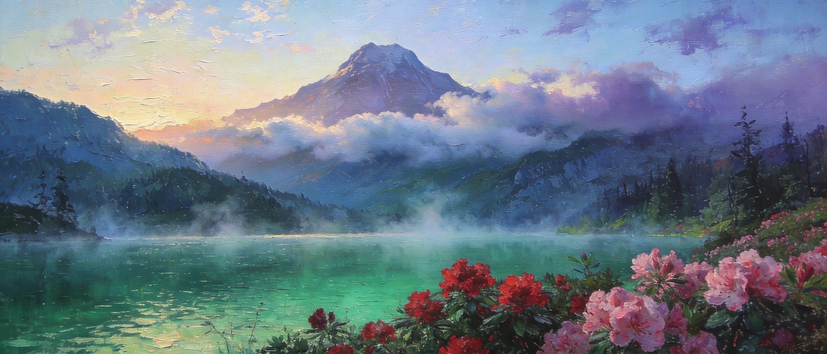 白云山下杜鹃湖晨烟