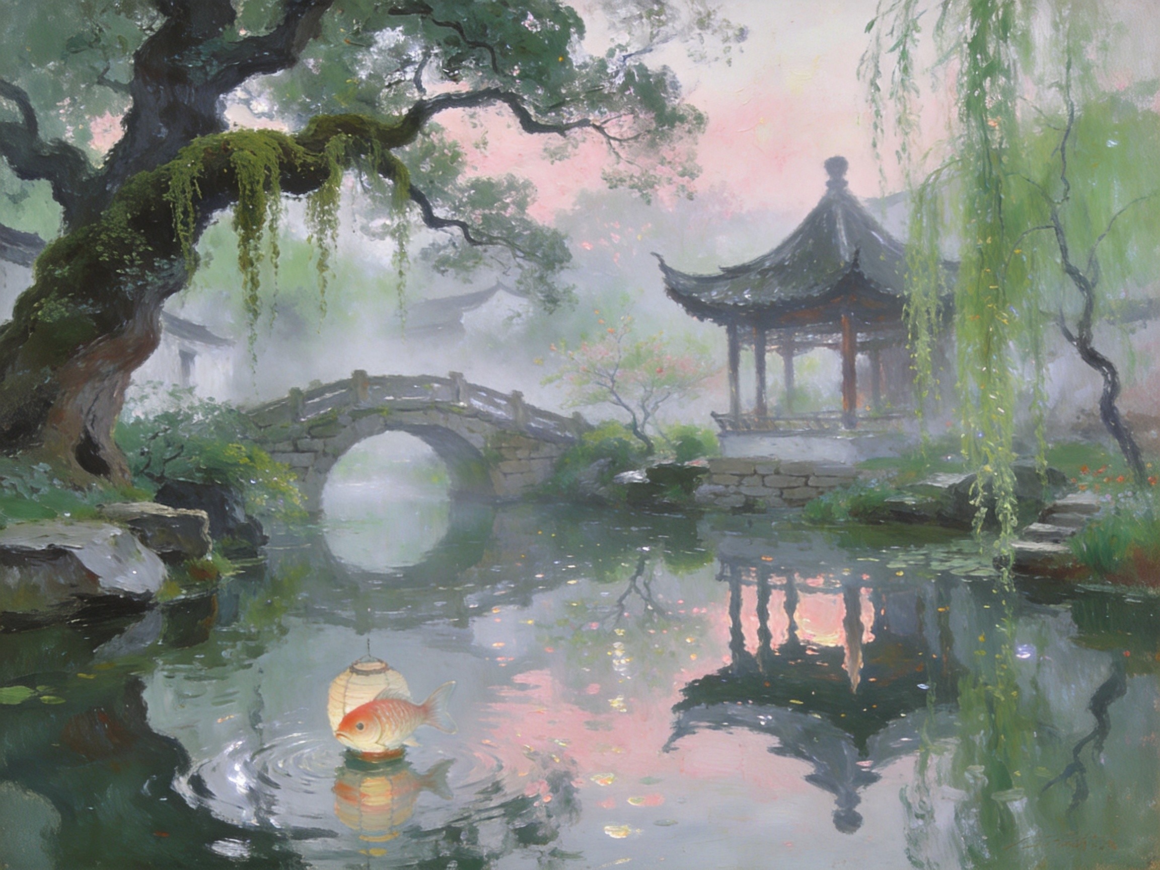 晨雾中的徽州人家