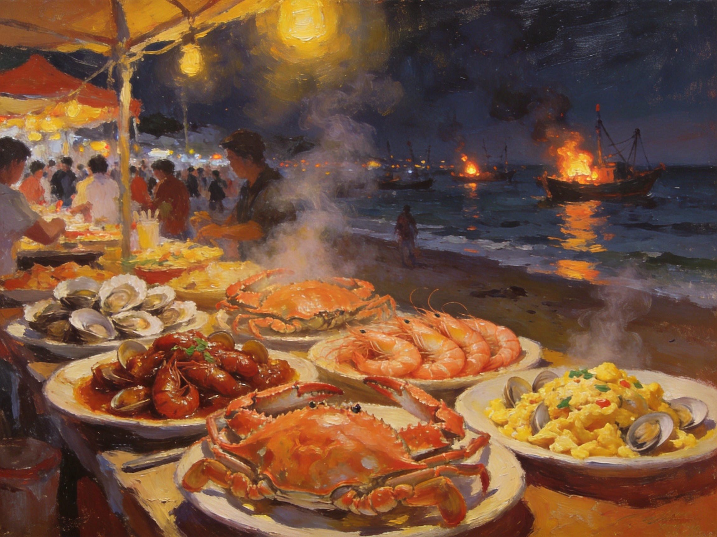 滨海海鲜大排档夜食