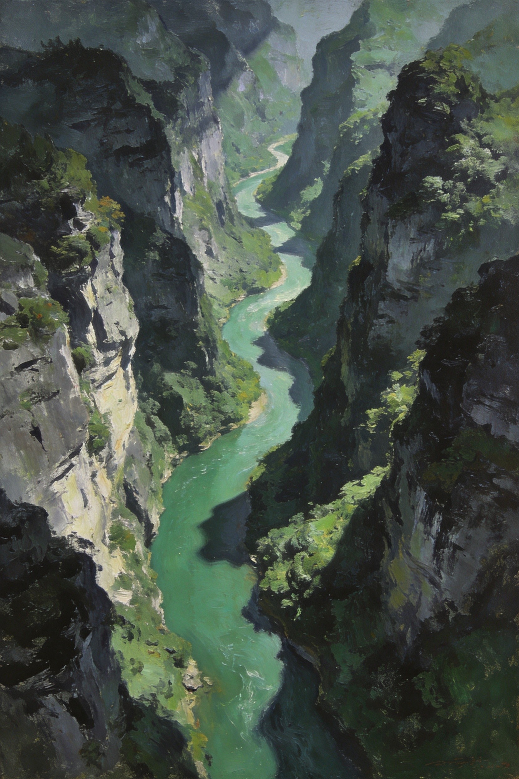 古渡画船，碧水映青山