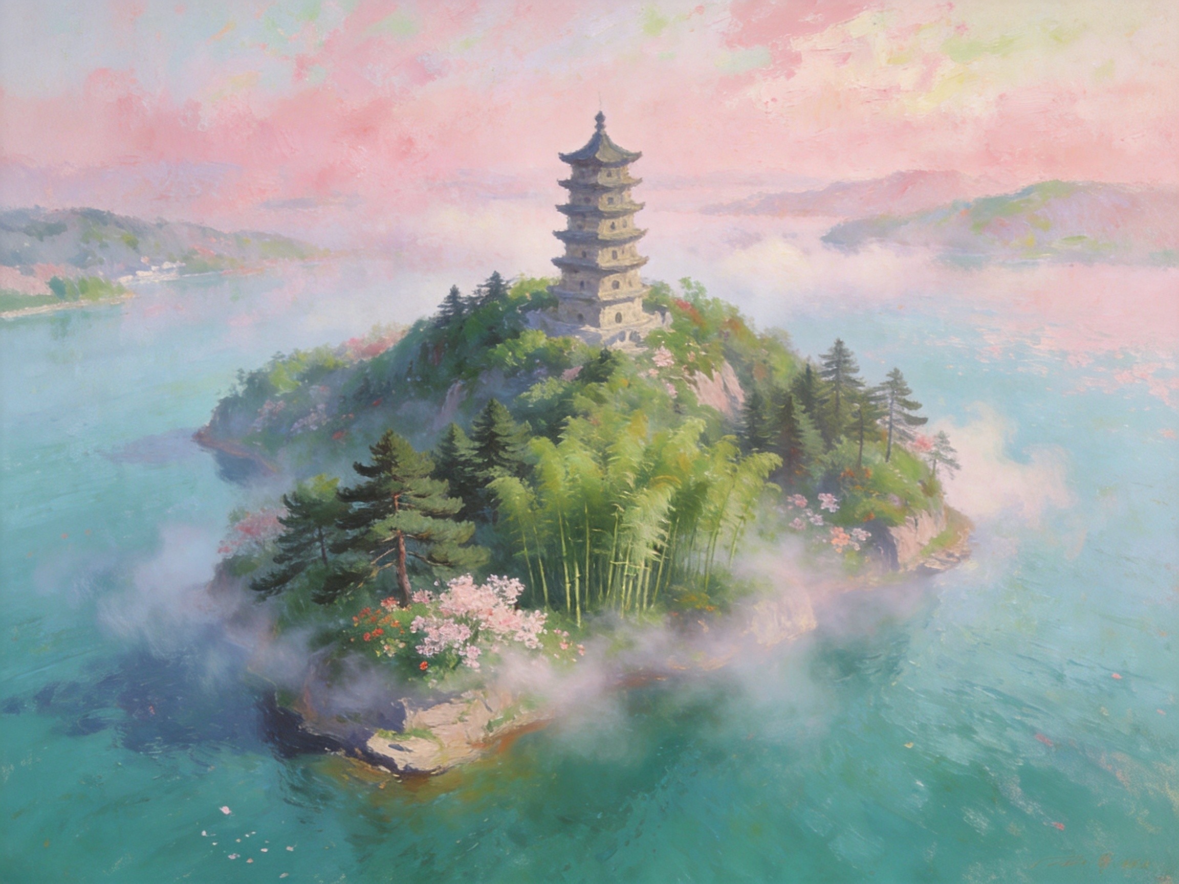 中庙古寺临湖听钟