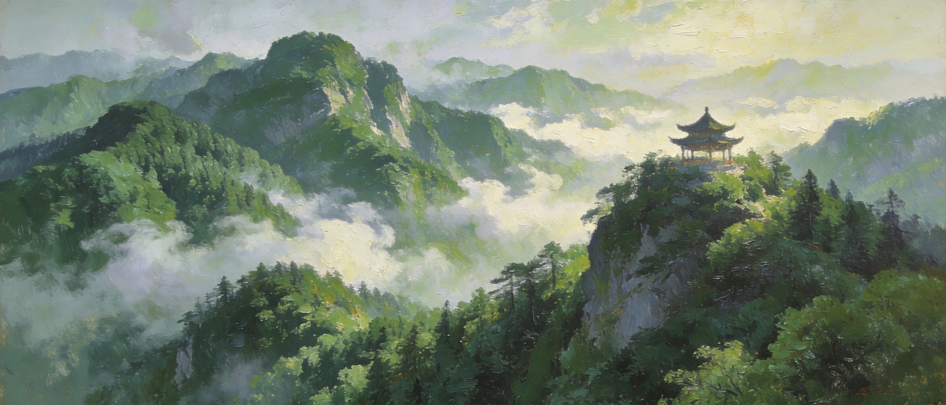 白兆山云雾缭绕全景