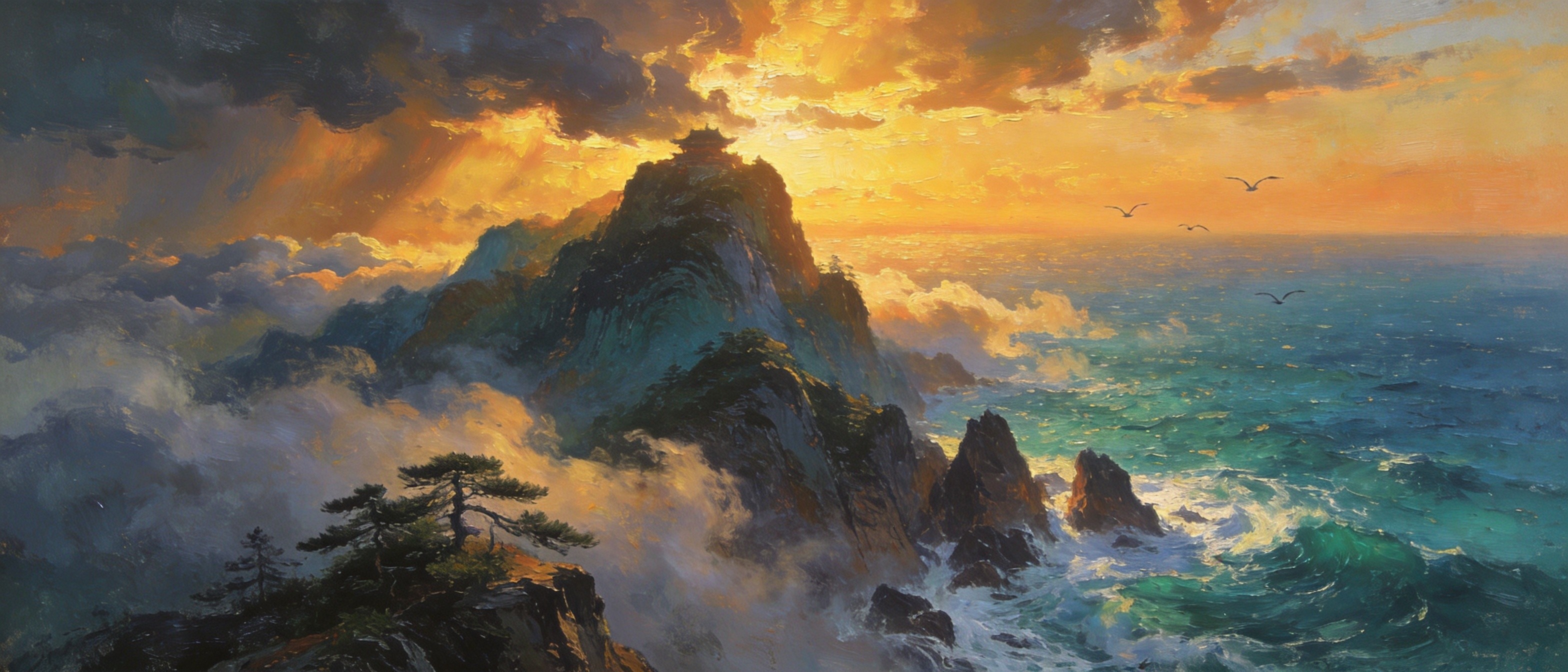 碣石山巅云海翻涌