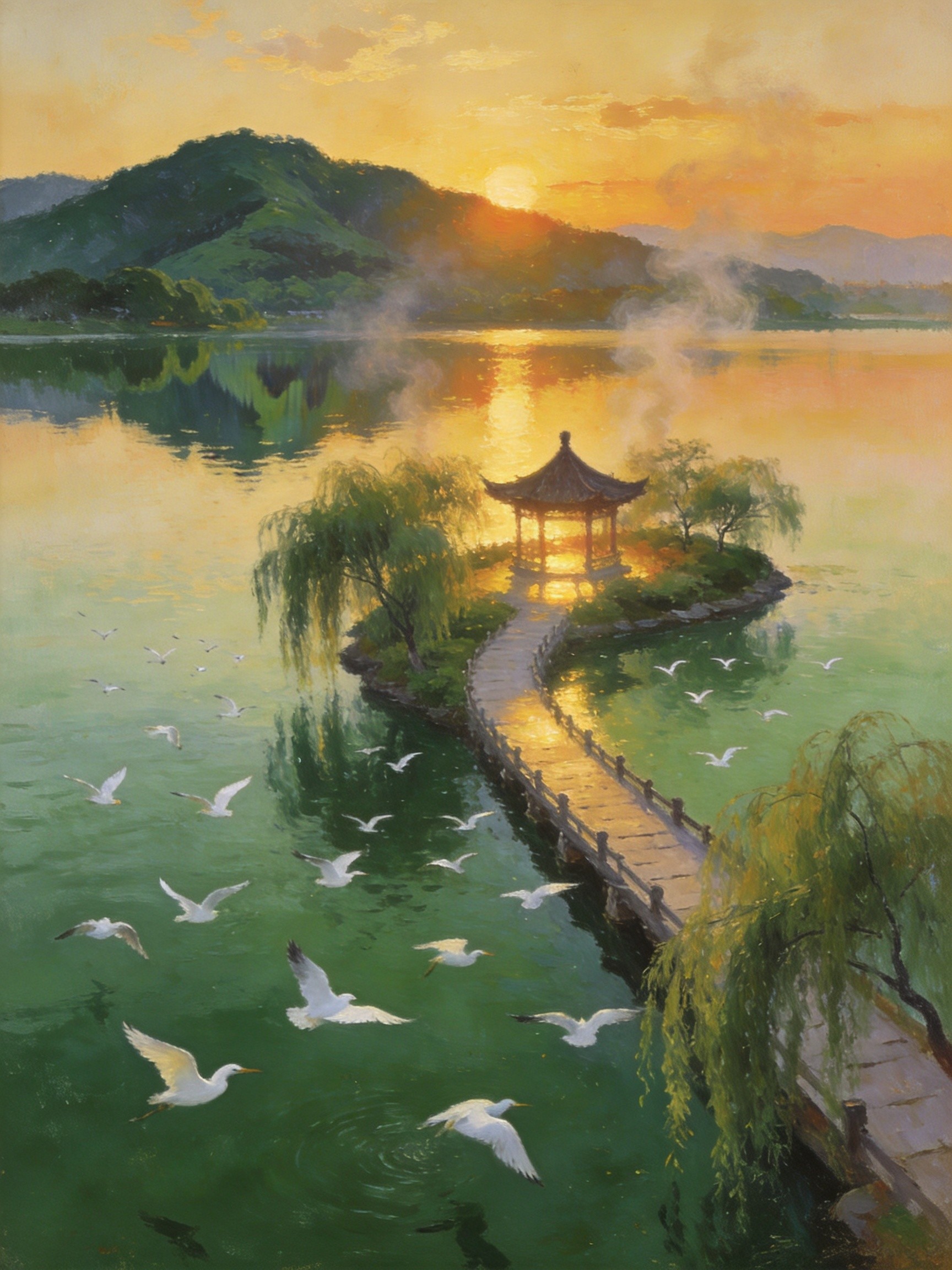 鲍公堤·白鹭暮烟