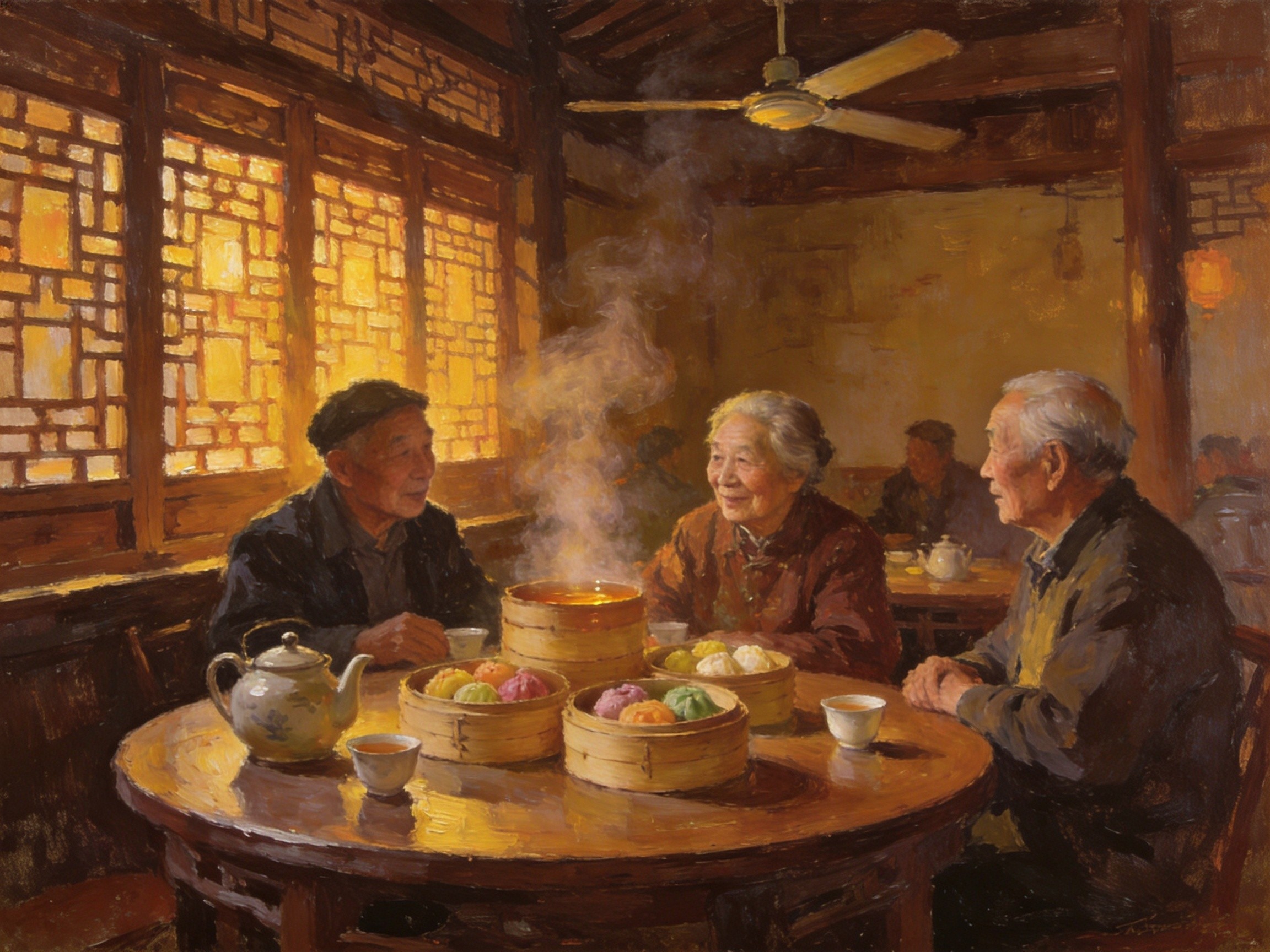 老爸茶店内茶点满桌