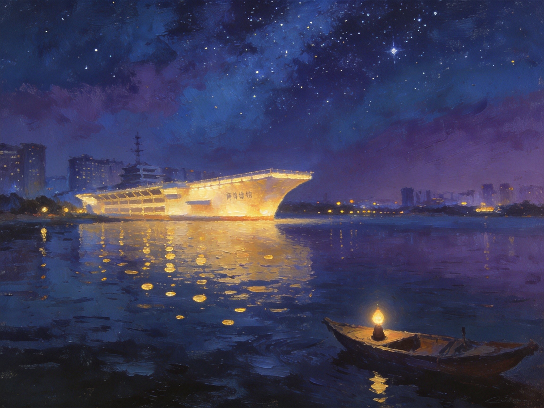 湘湖夜静·灯火照古舟