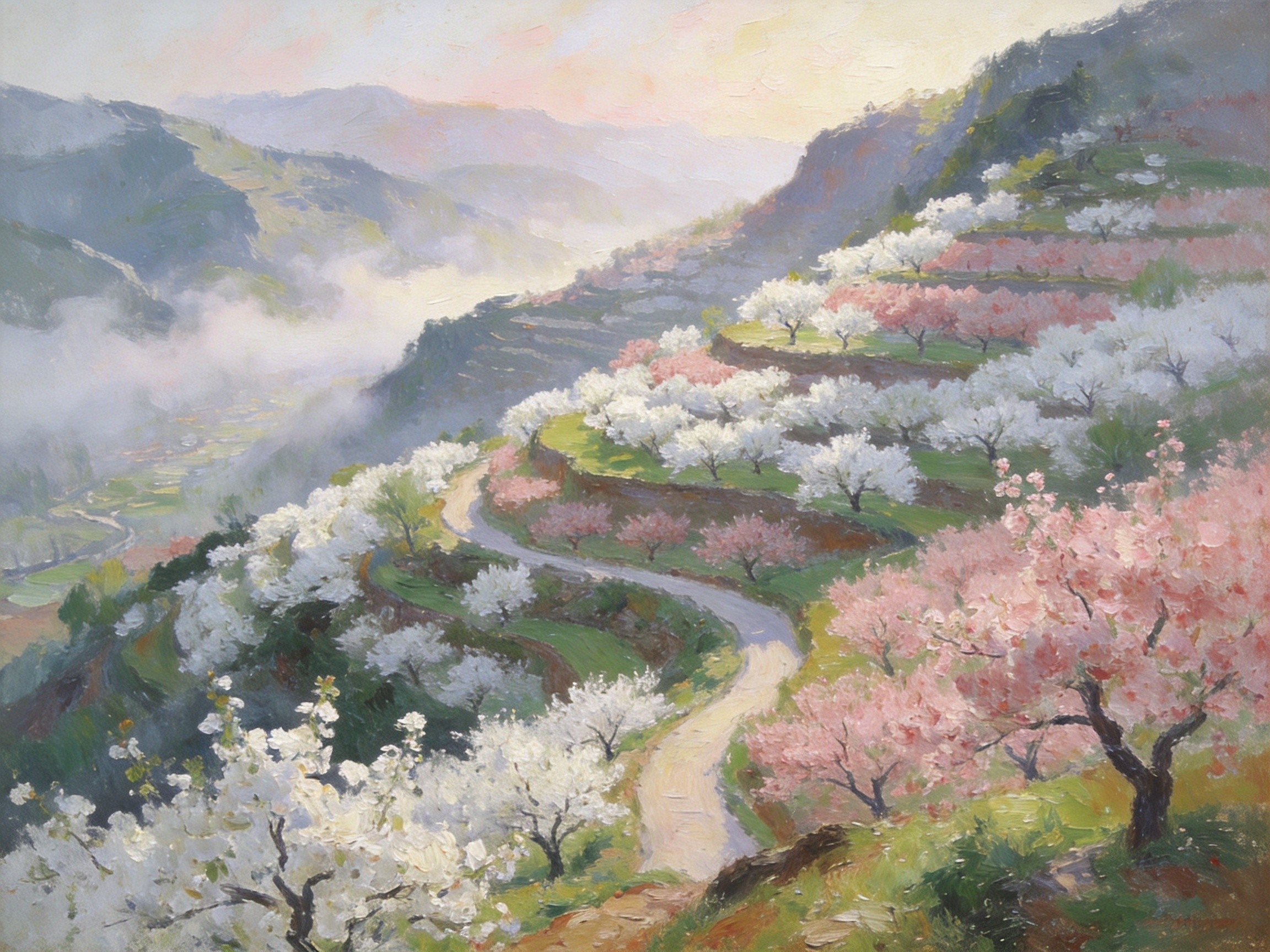 半山果树半山画