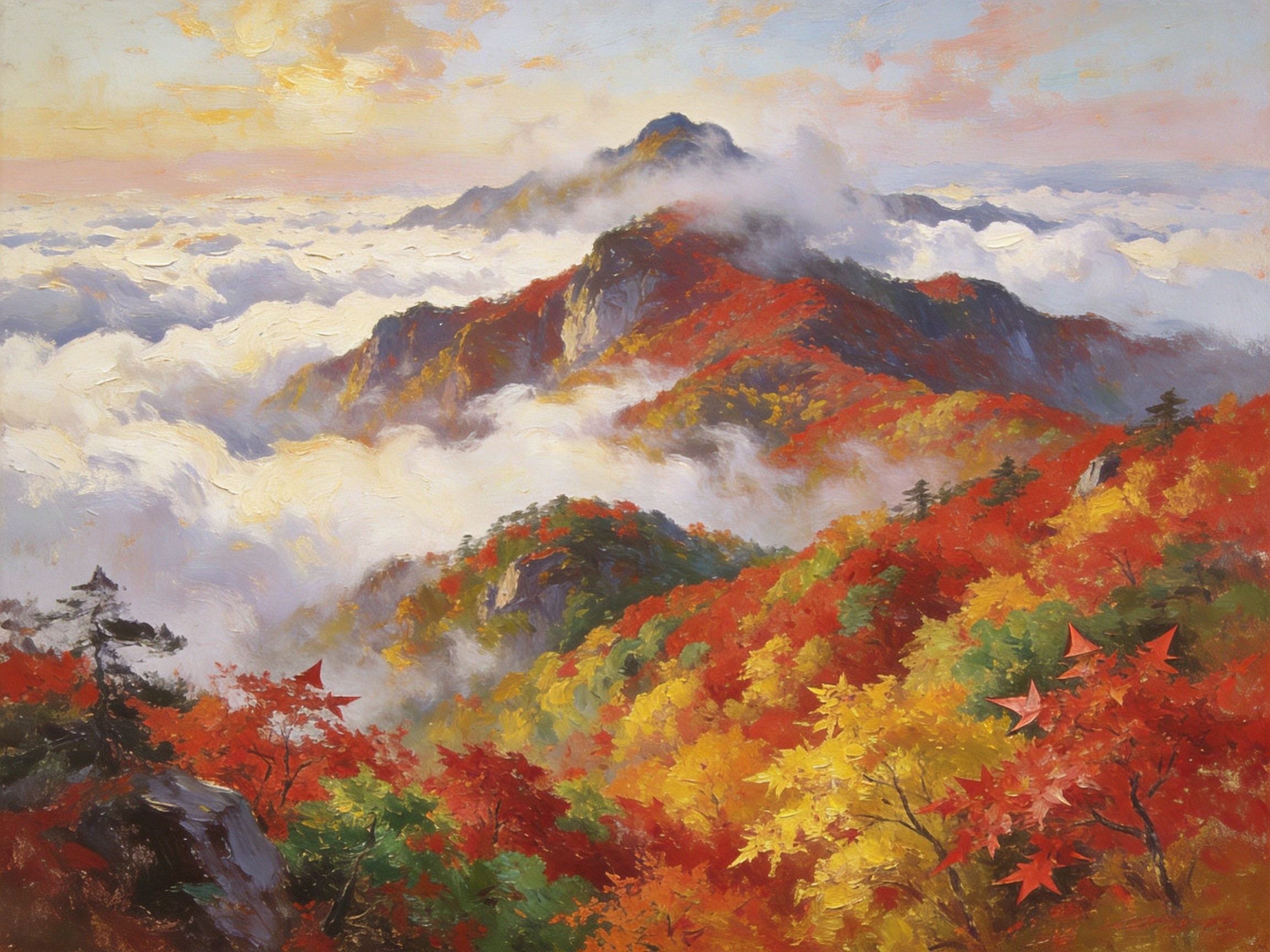 云髻山云海红叶